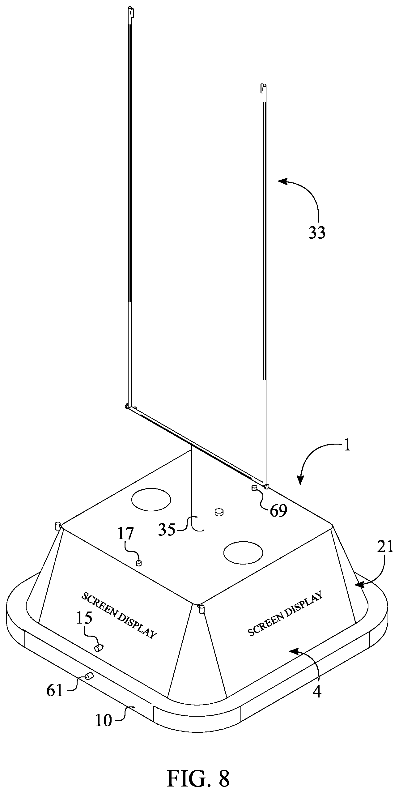 Patent US12611580 Figure 8 – Freestanding structural display apparatus for sport goalpost