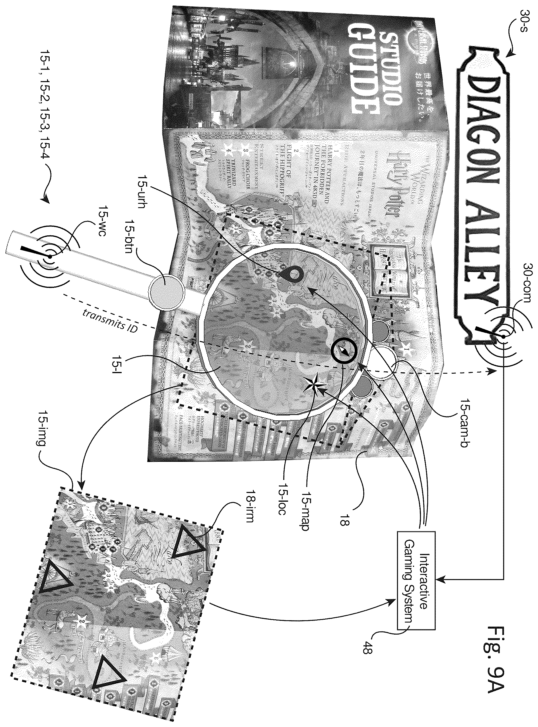 Patent US12611595 Figure 9 – Destination interactive gaming system for directing guests to game access points