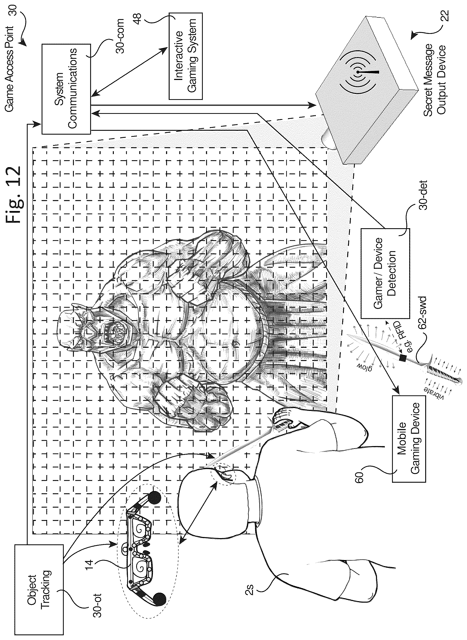 Patent US12611595 Figure 15 – Destination interactive gaming system for directing guests to game access points
