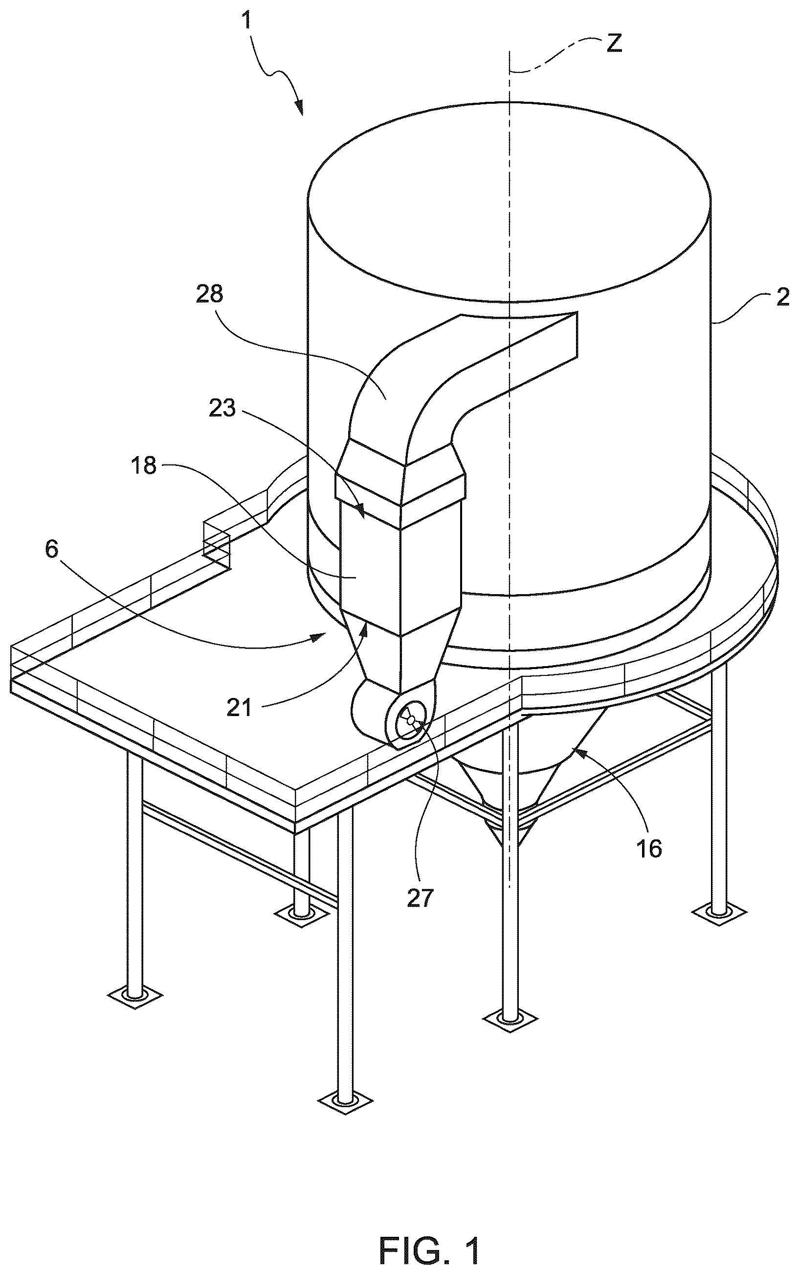 Patent US12611612 Figure 1 – Spray-drier for the production of atomized ceramic powder from a water suspension of ceramic material