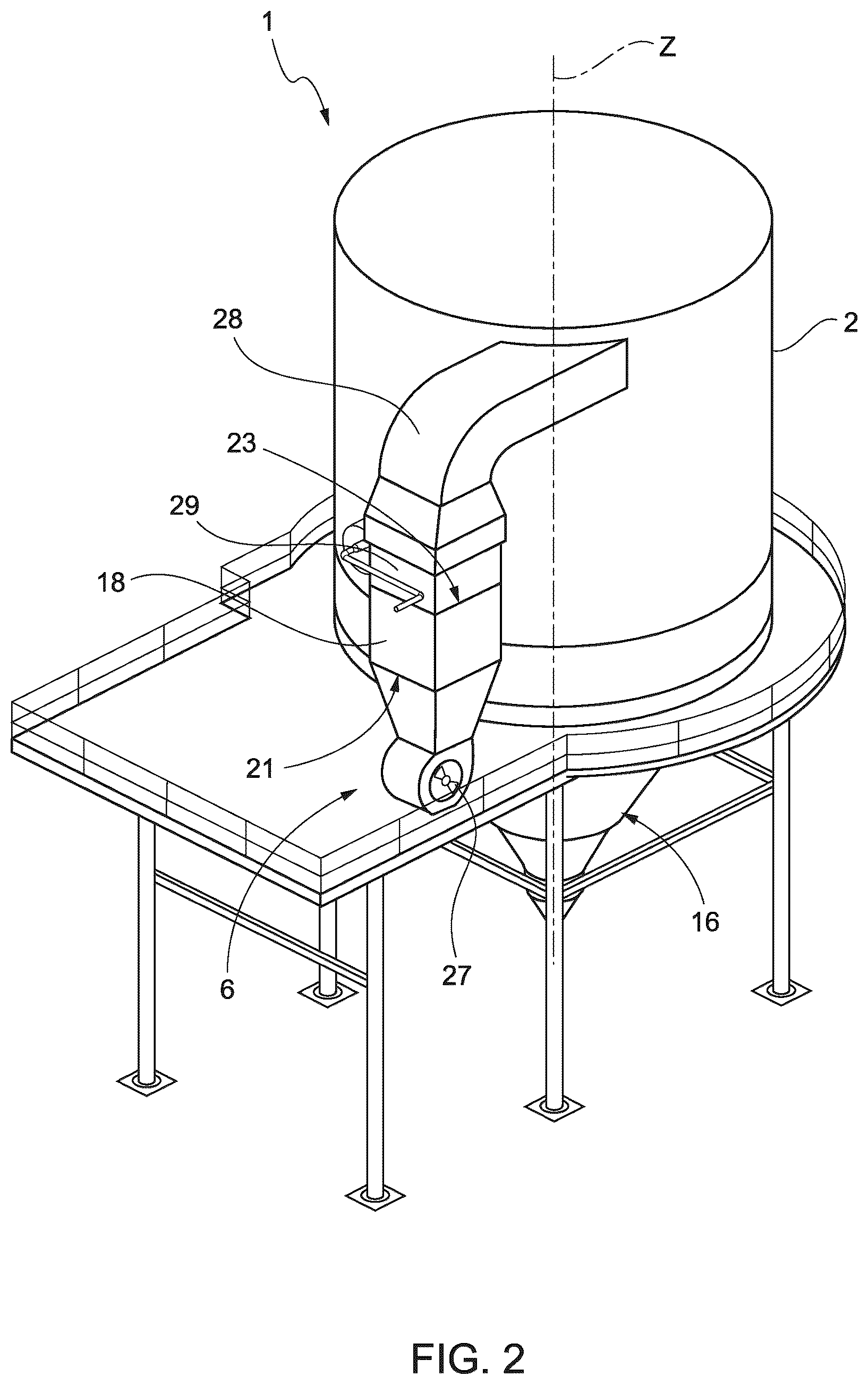 Patent US12611612 Figure 2 – Spray-drier for the production of atomized ceramic powder from a water suspension of ceramic material