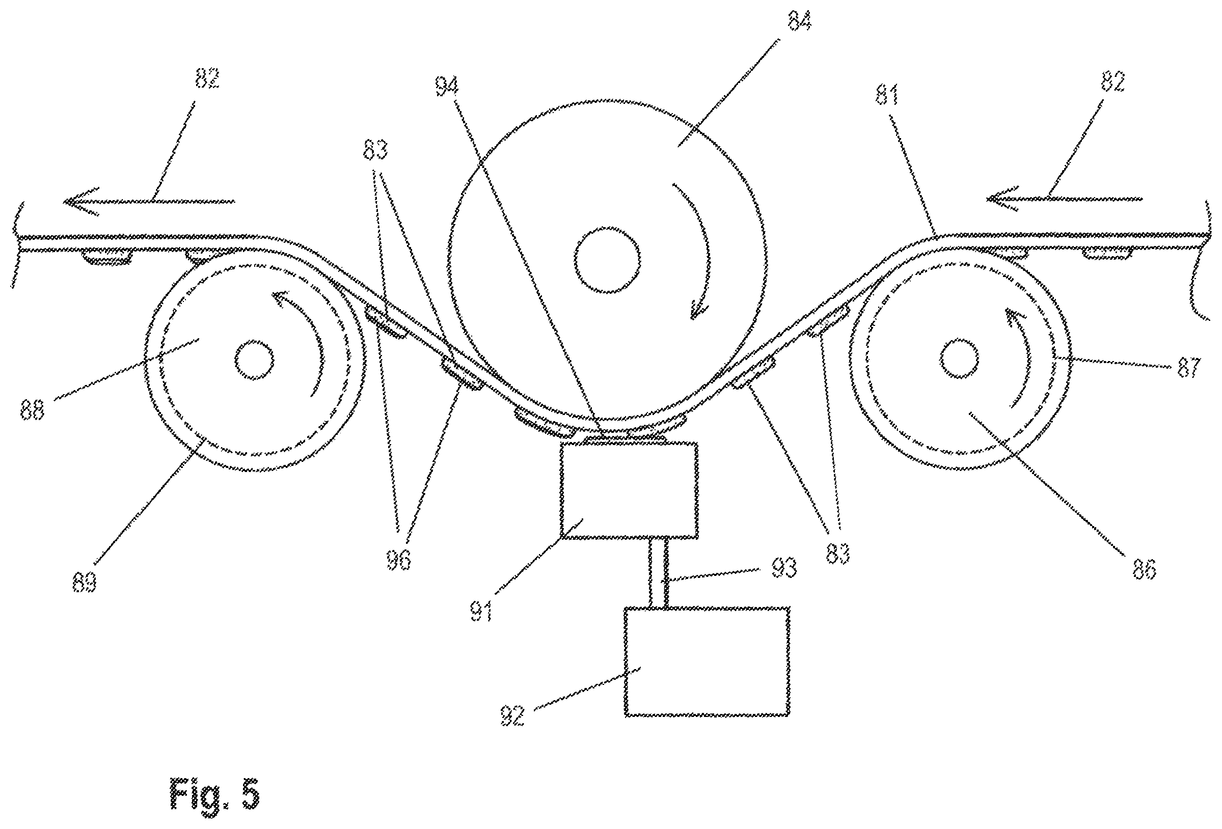 Patent US12611692 Figure 5 – Systems and methods for applying dots of different adhesives to moving roofing shingle stock