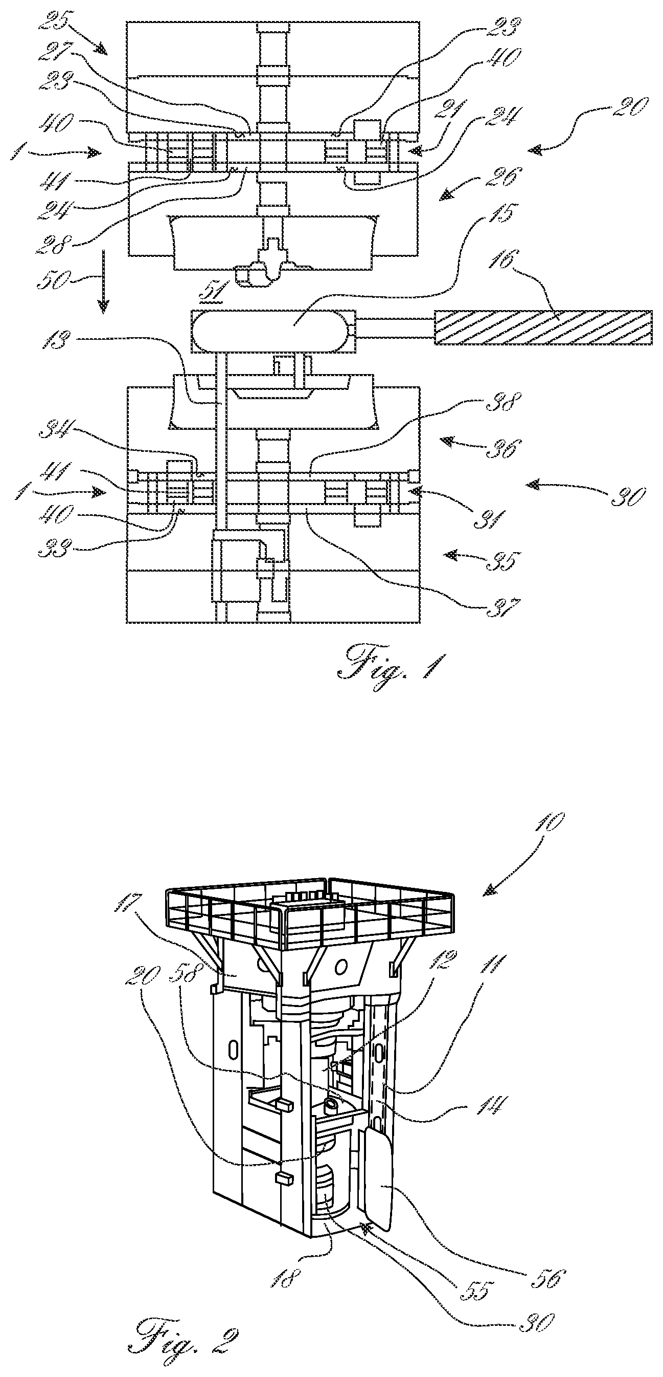 Patent US12611707 Figure 1 – Insulating die plate, forging press and ceramic insulating body