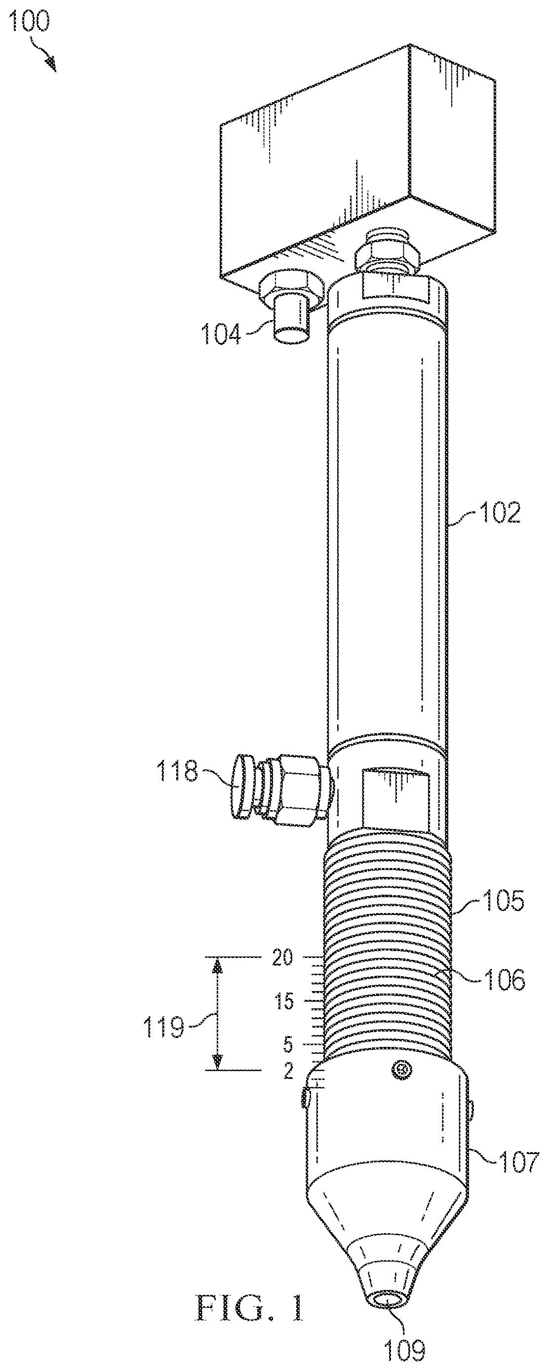 Patent US12611708 Figure 1 – Hand-held impact tool for creating dent flaws