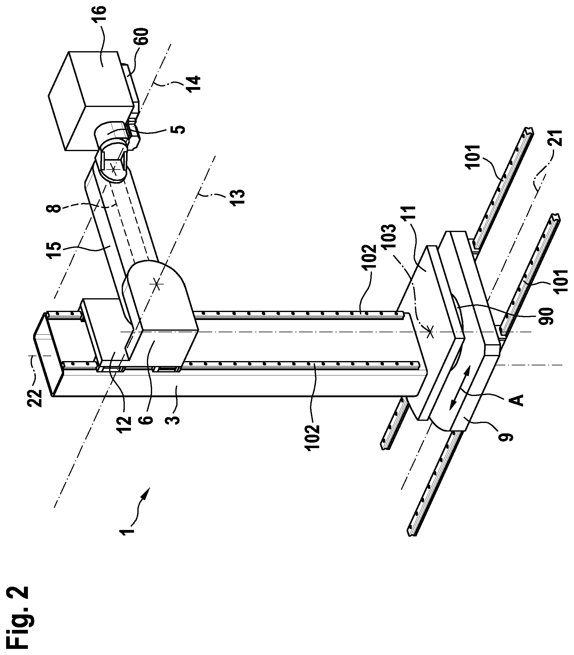 Patent US12611743 Figure 2 – Handling assembly of a machine tool