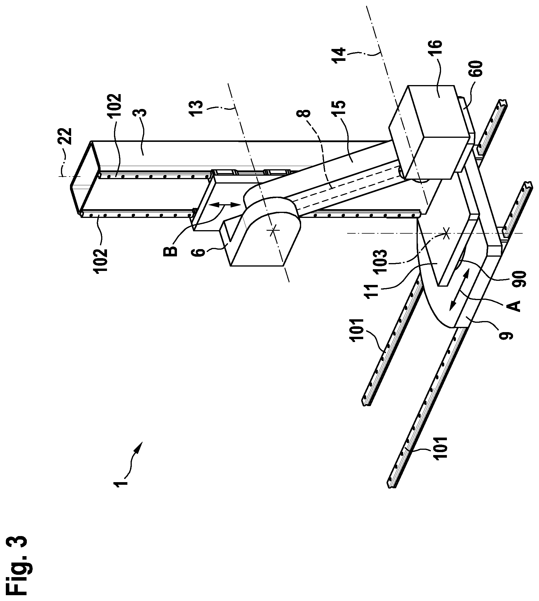 Patent US12611743 Figure 3 – Handling assembly of a machine tool