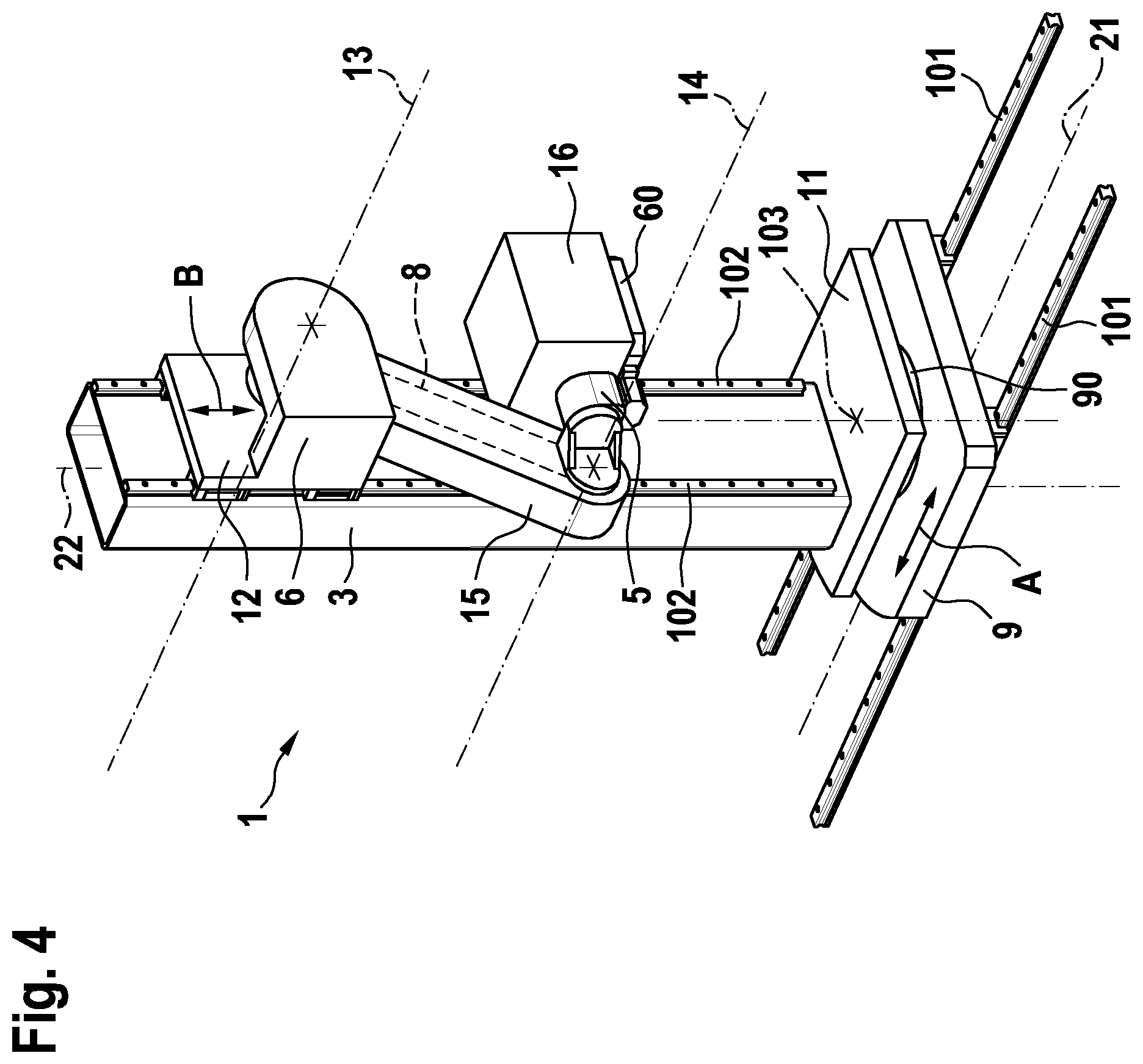 Patent US12611743 Figure 4 – Handling assembly of a machine tool