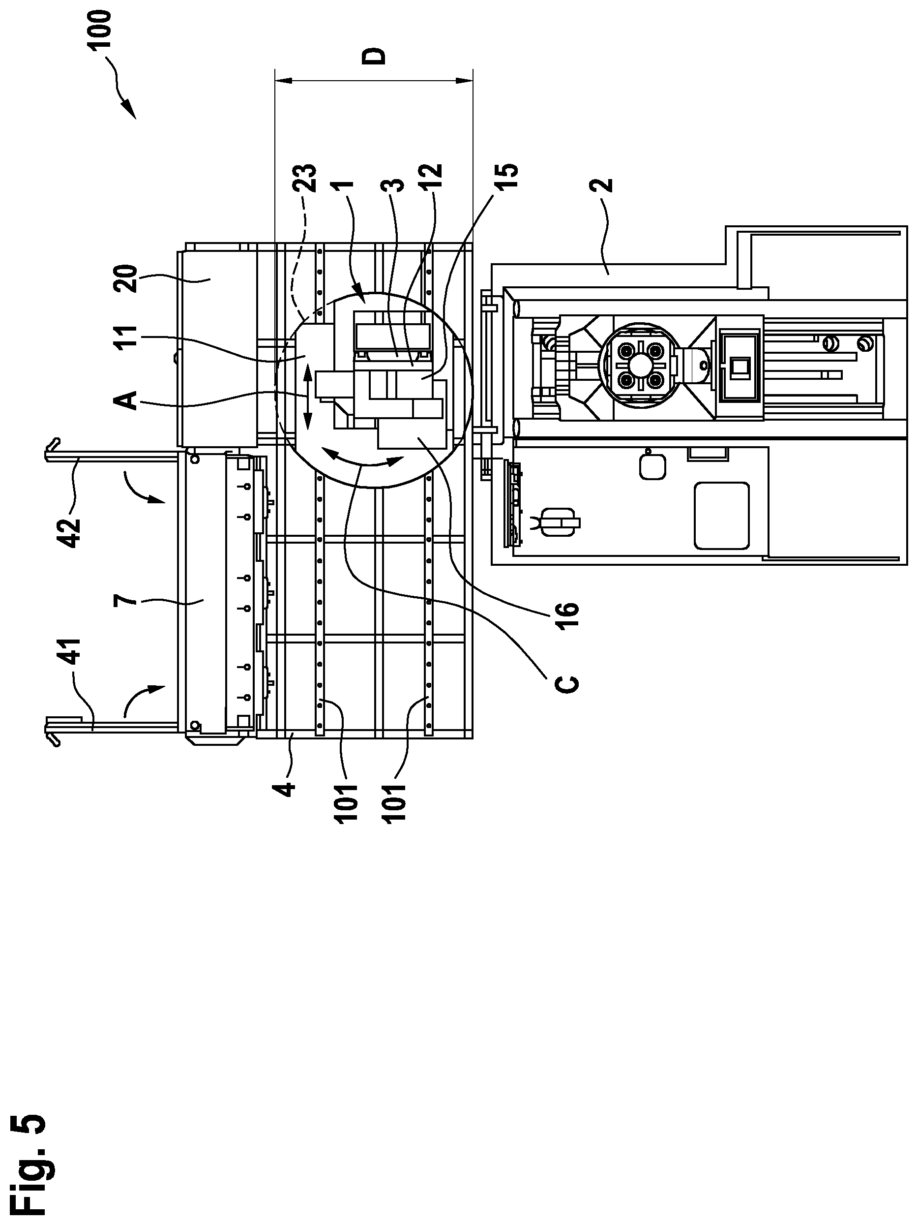 Patent US12611743 Figure 5 – Handling assembly of a machine tool