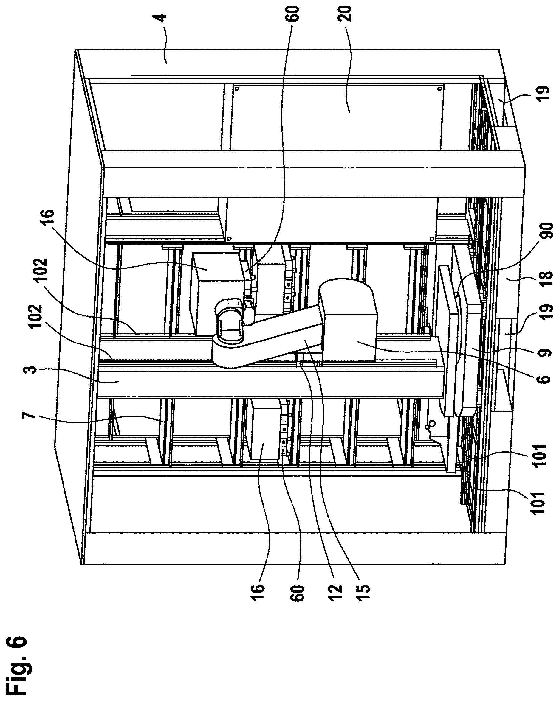 Patent US12611743 Figure 6 – Handling assembly of a machine tool