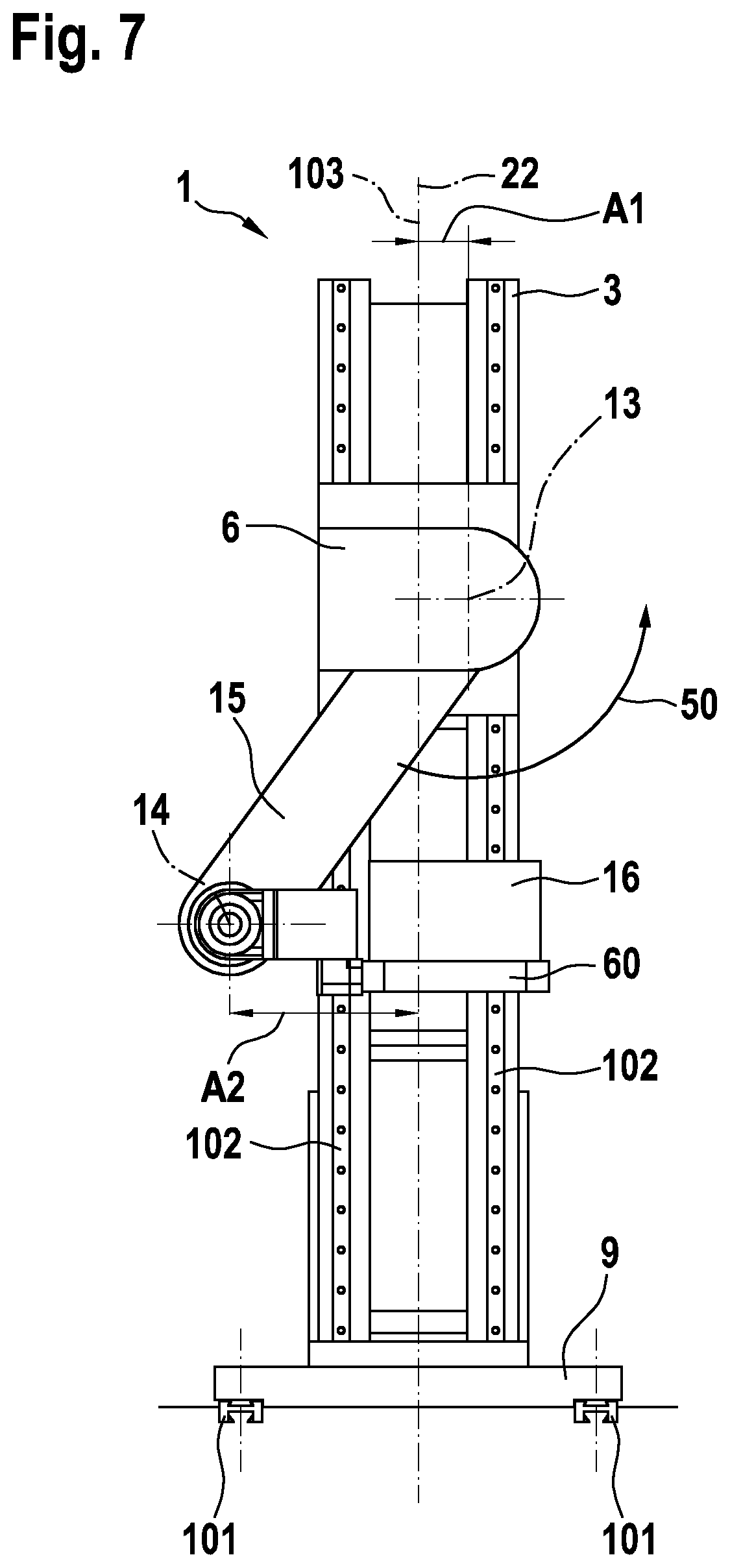 Patent US12611743 Figure 7 – Handling assembly of a machine tool