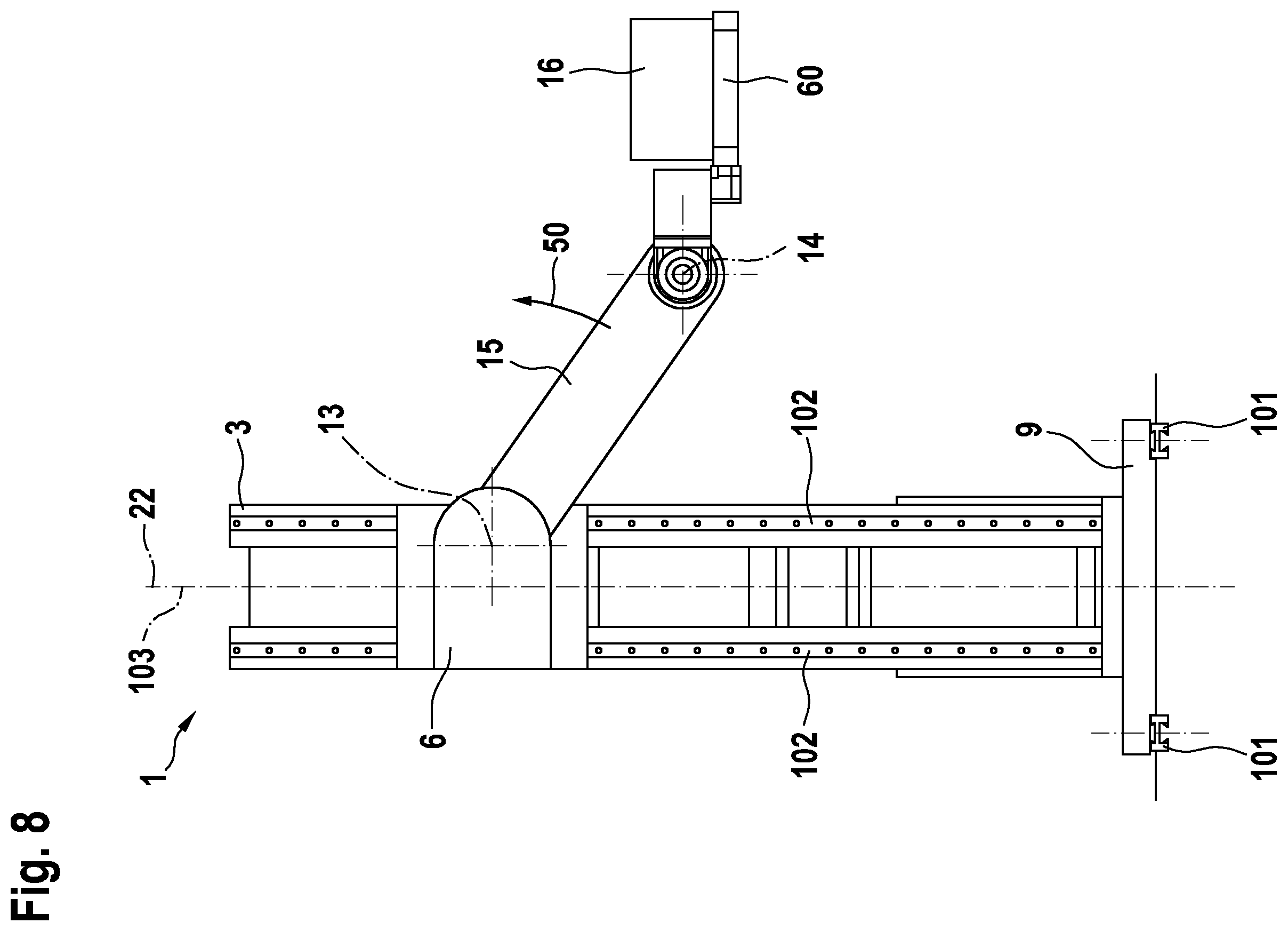 Patent US12611743 Figure 8 – Handling assembly of a machine tool