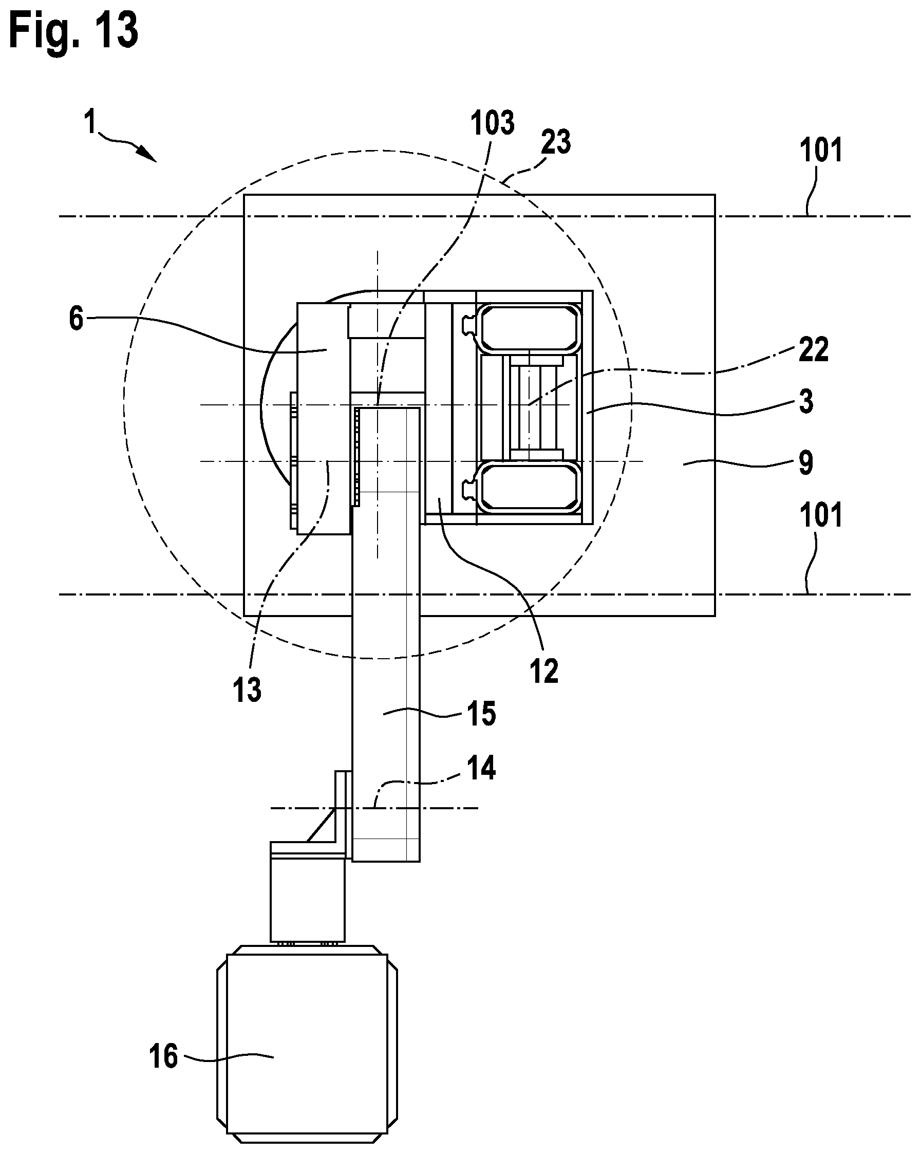 Patent US12611743 Figure 13 – Handling assembly of a machine tool