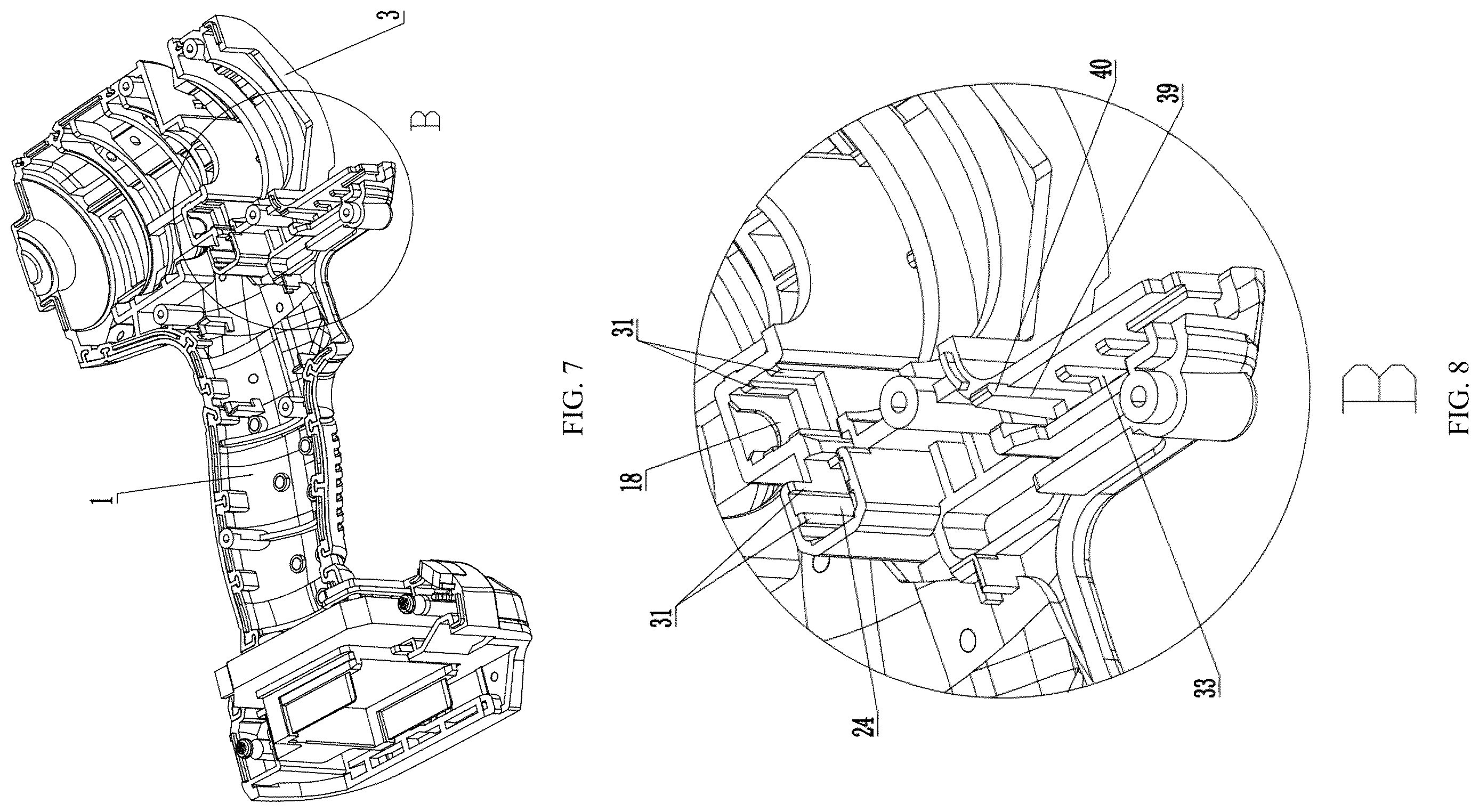 Patent US12611759 Figure 7 – Tool head replacement structure for electric tools