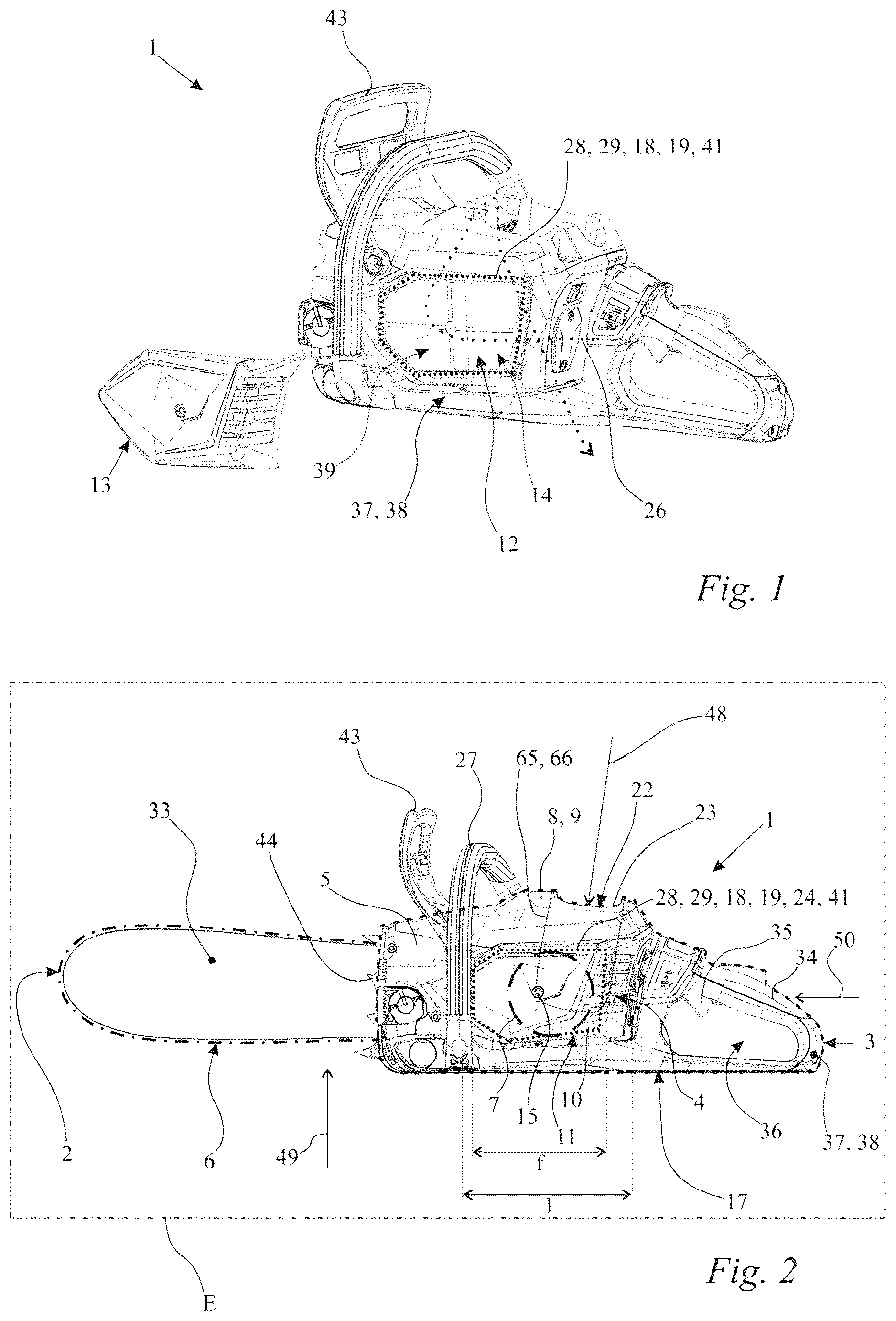 Patent US12611760 Figure 1 – Hand-guided work apparatus
