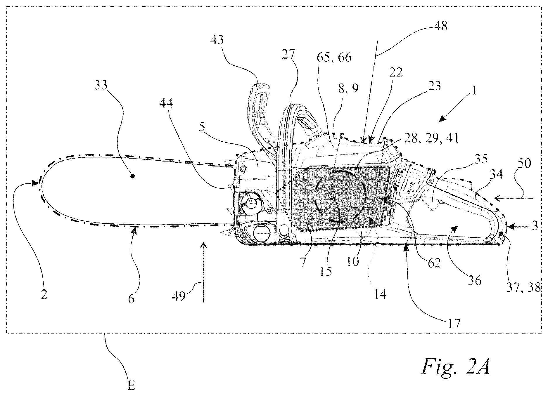 Patent US12611760 Figure 2 – Hand-guided work apparatus