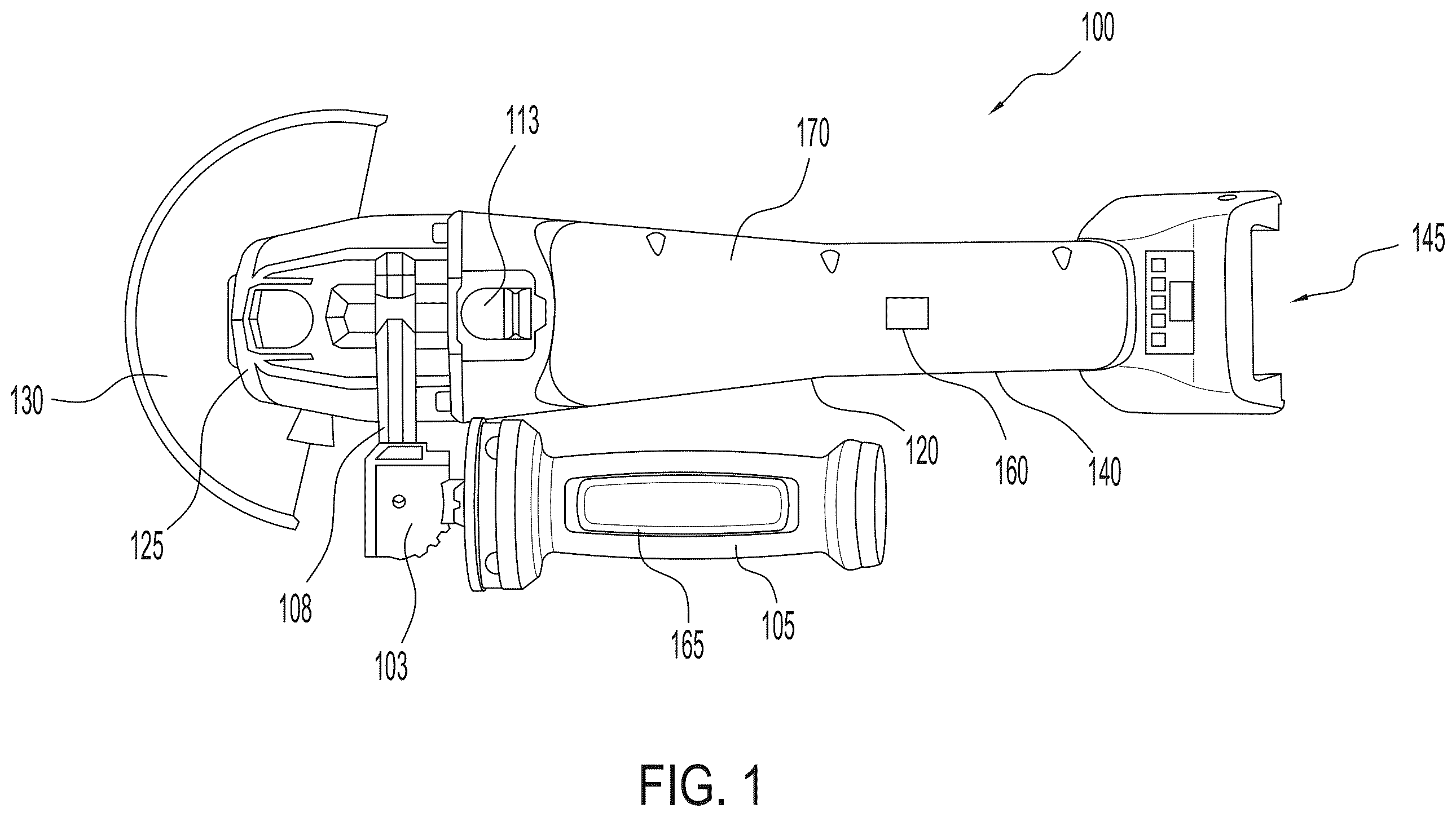Patent US12611761 Figure 1 – Grinder including enhanced sensing and component detection