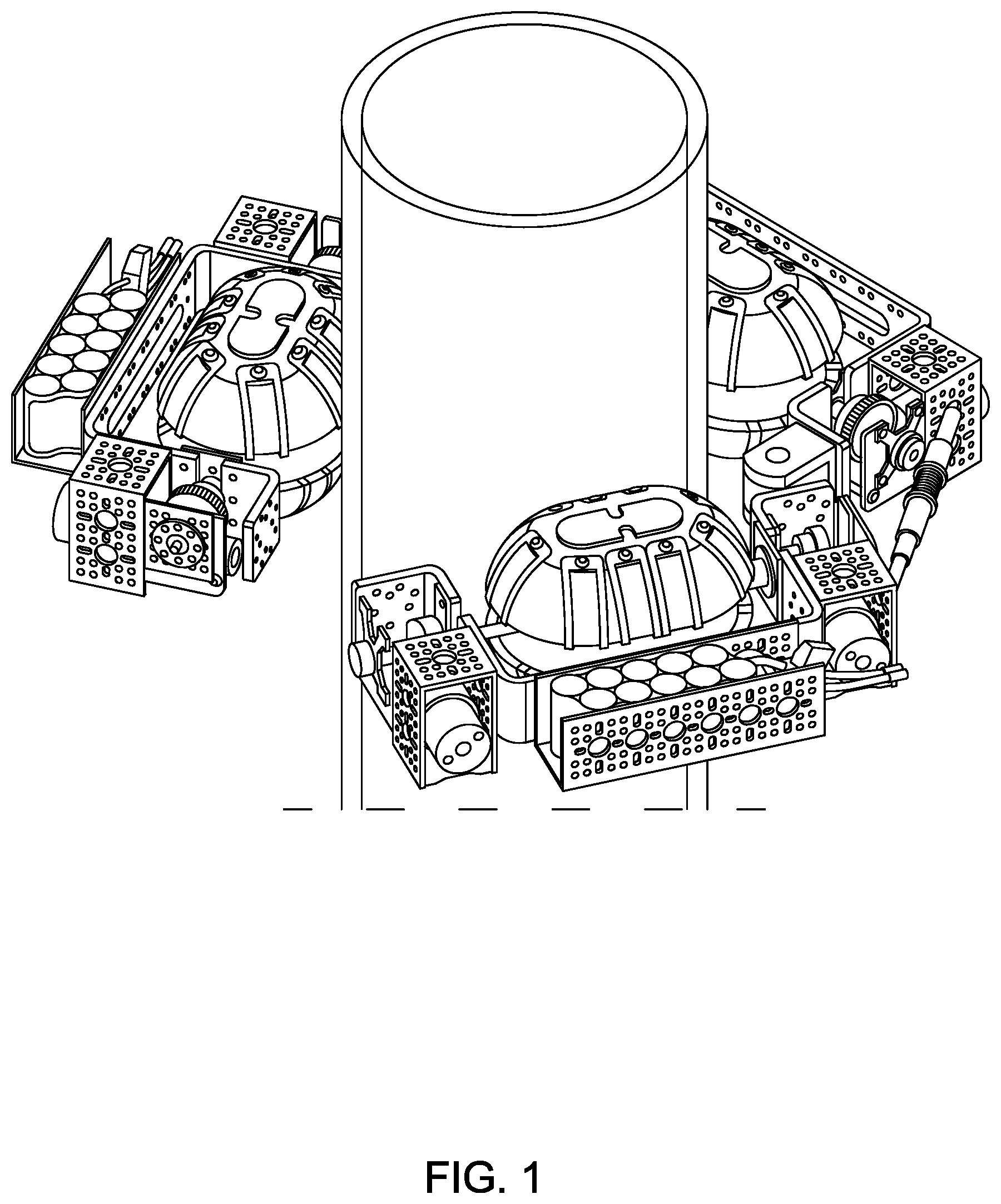 Patent US12611765 Figure 1 – Modular omnidirectional robotic system for nonplanar structure navigation