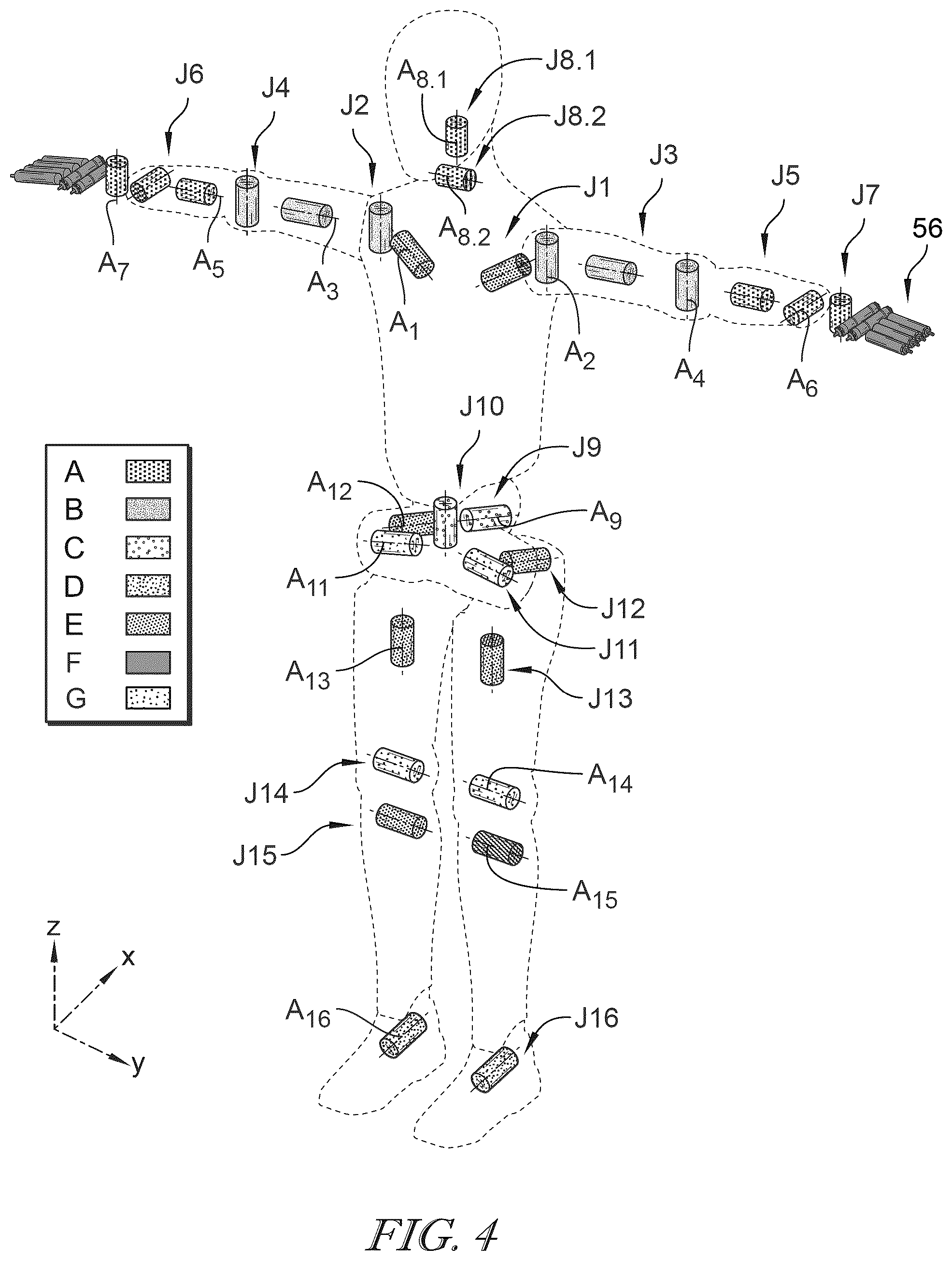 Patent US12611766 Figure 8 – Humanoid robot with advanced kinematics