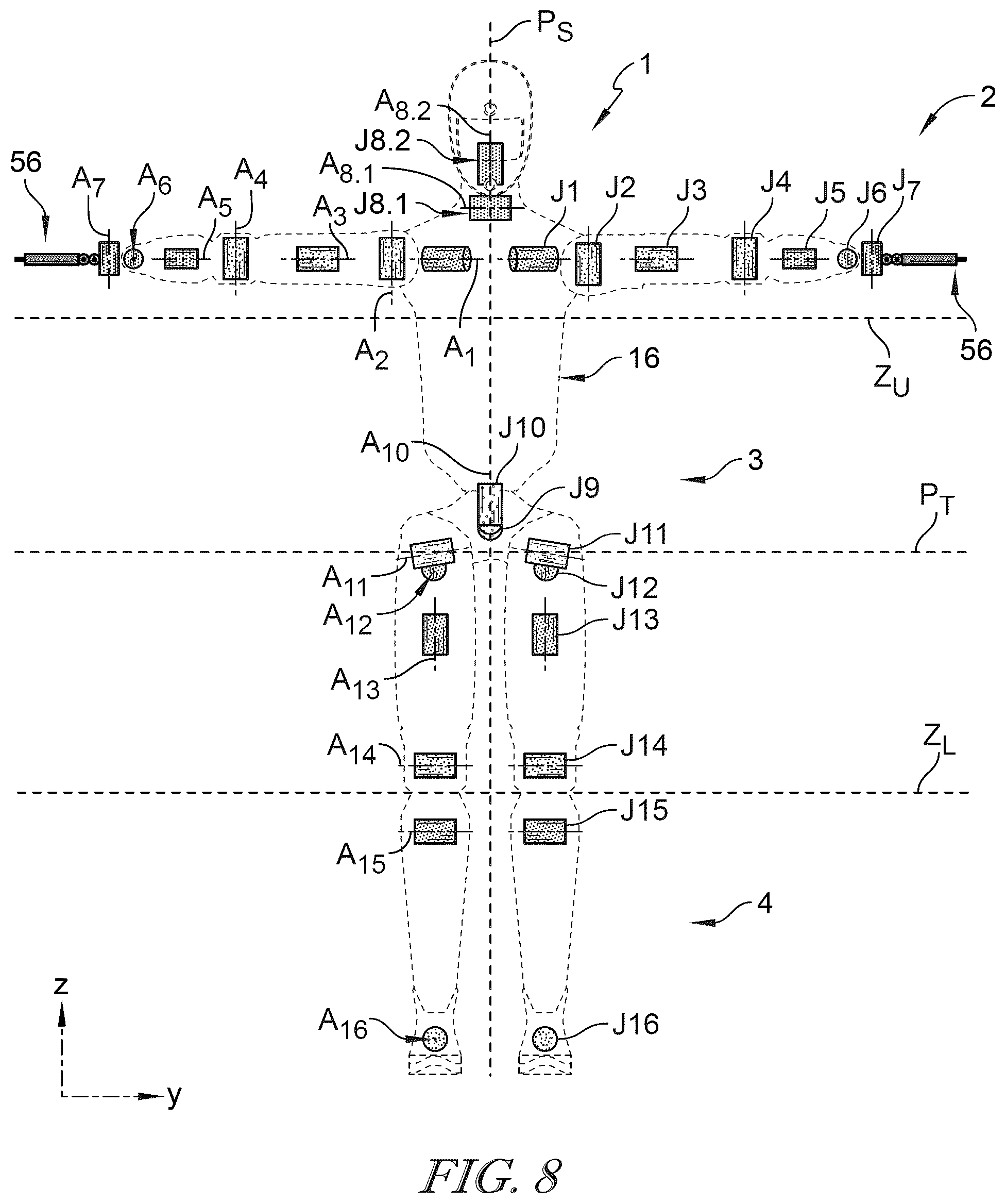 Patent US12611766 Figure 12 – Humanoid robot with advanced kinematics