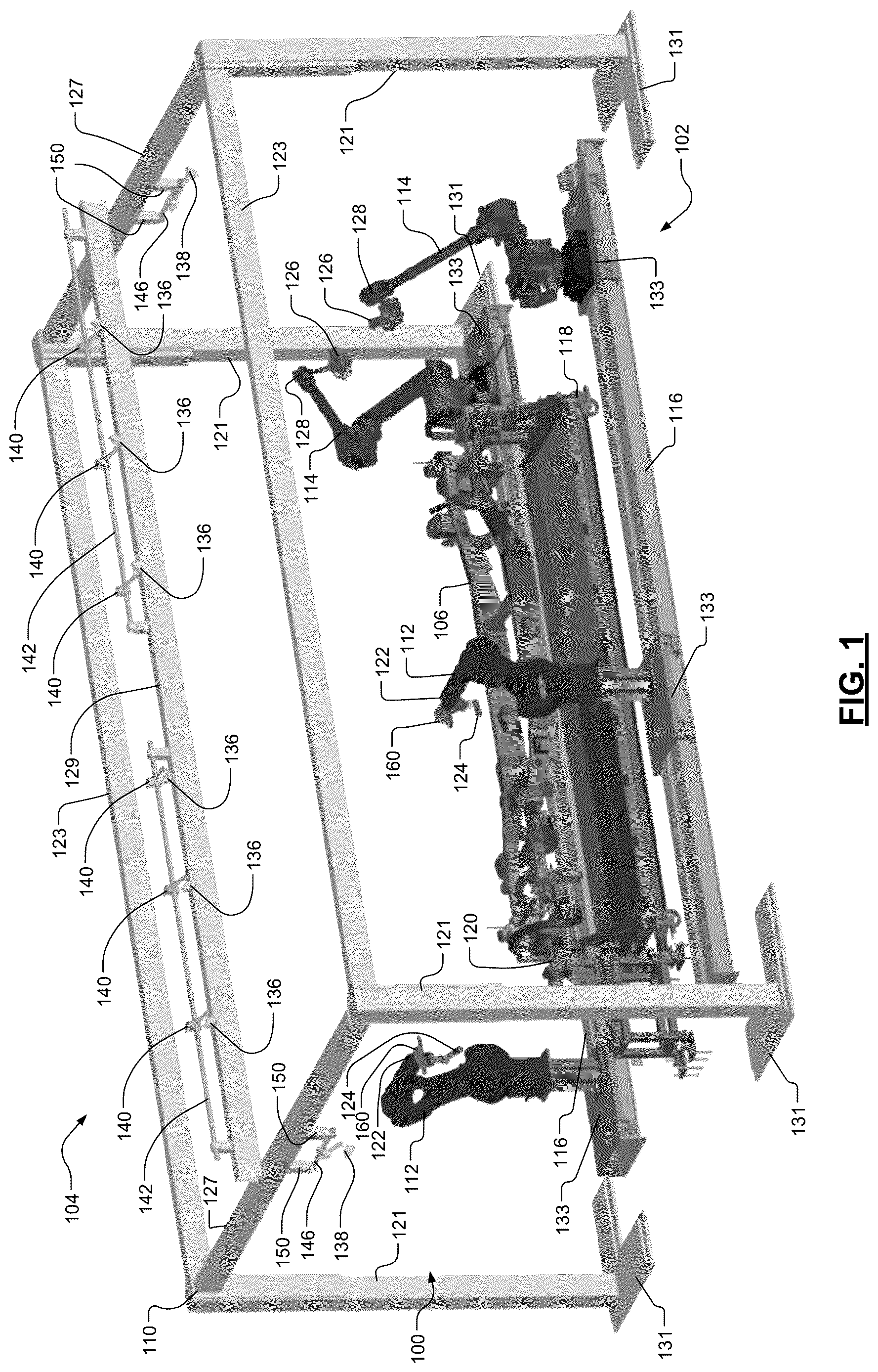 Patent US12611781 — Manufacturing overhead photogrammetry guidance system for robotic based formation and inspection of workpiece features — Figure 1