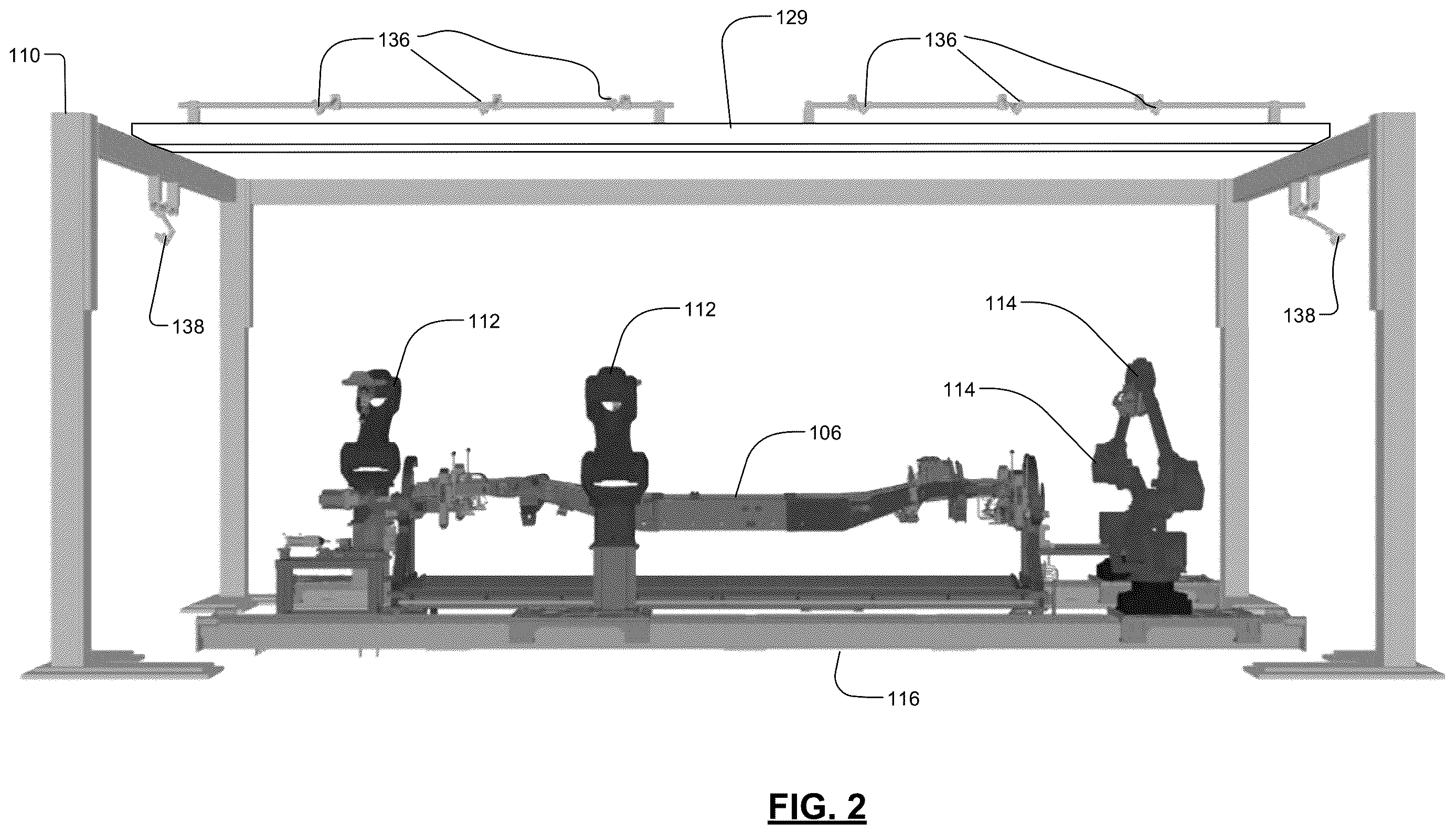 Patent US12611781 Figure 2 – Manufacturing overhead photogrammetry guidance system for robotic based formation and inspection of workpiece features