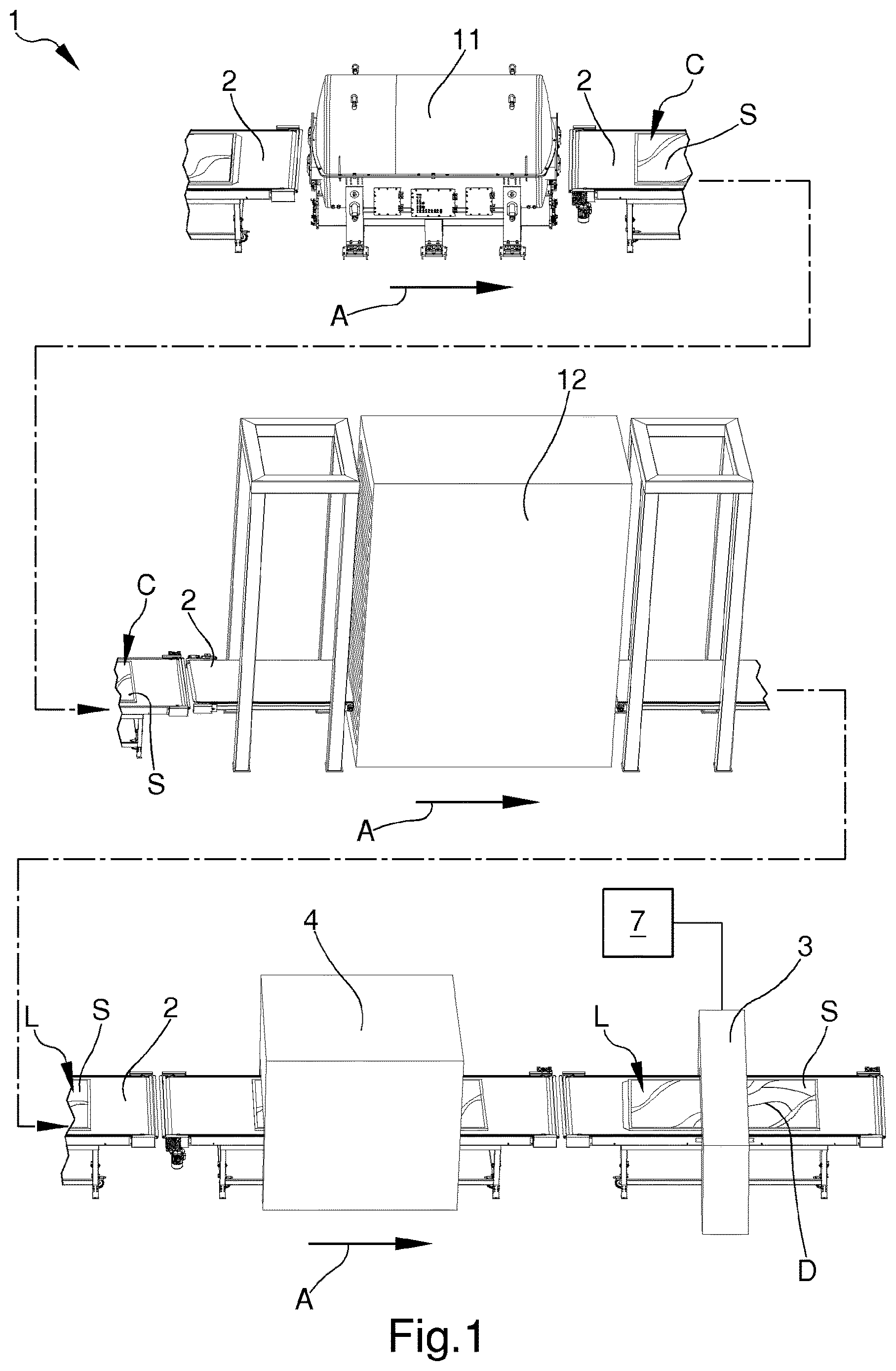 Patent US12611797 — Process and system for the manufacturing of slabs made of resin-bonded mineral grits — Figure 1