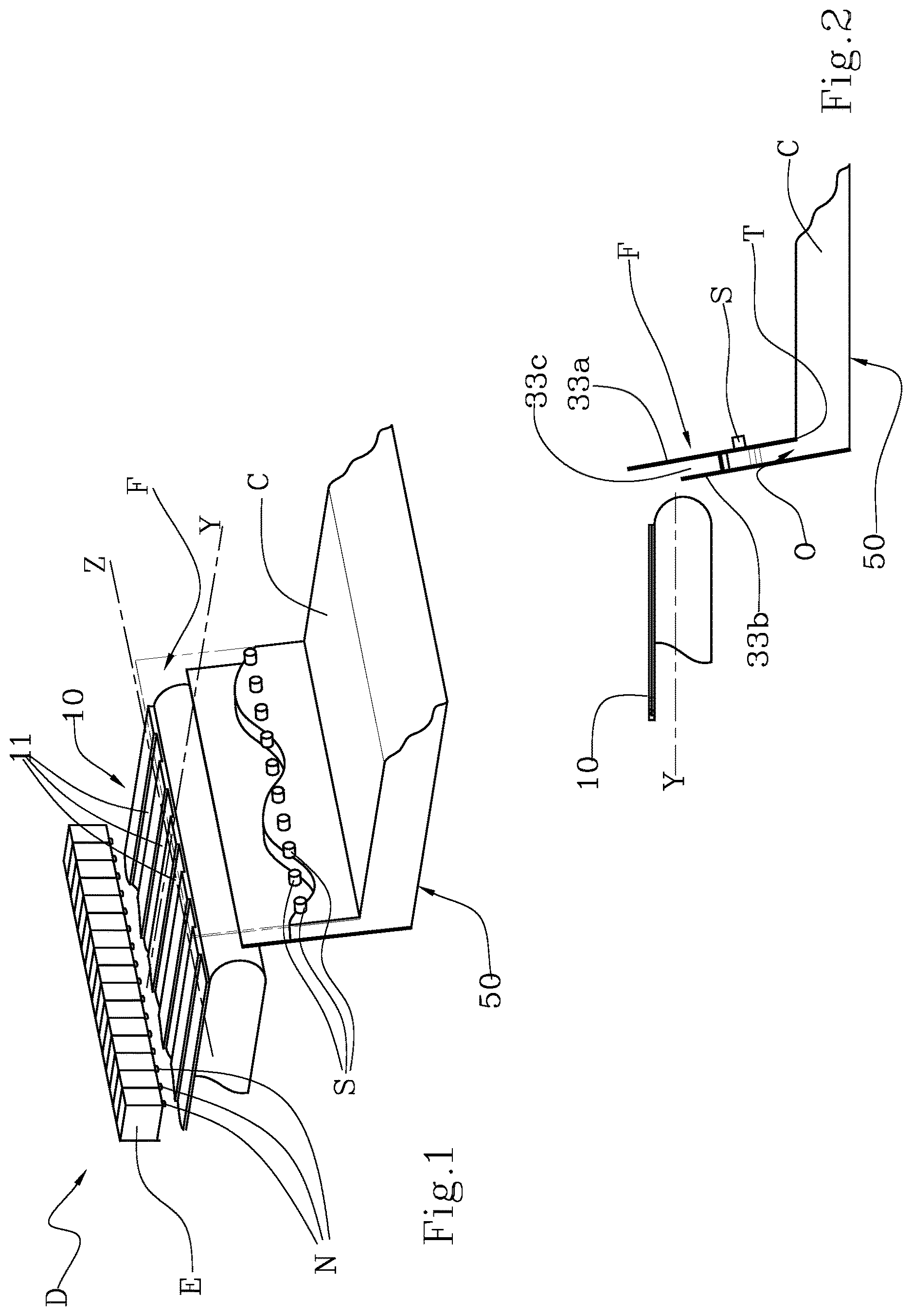 Patent US12611798 Figure 1 – Machine for dry decoration of ceramic tiles, with a control system for a ceramic mixture accumulation