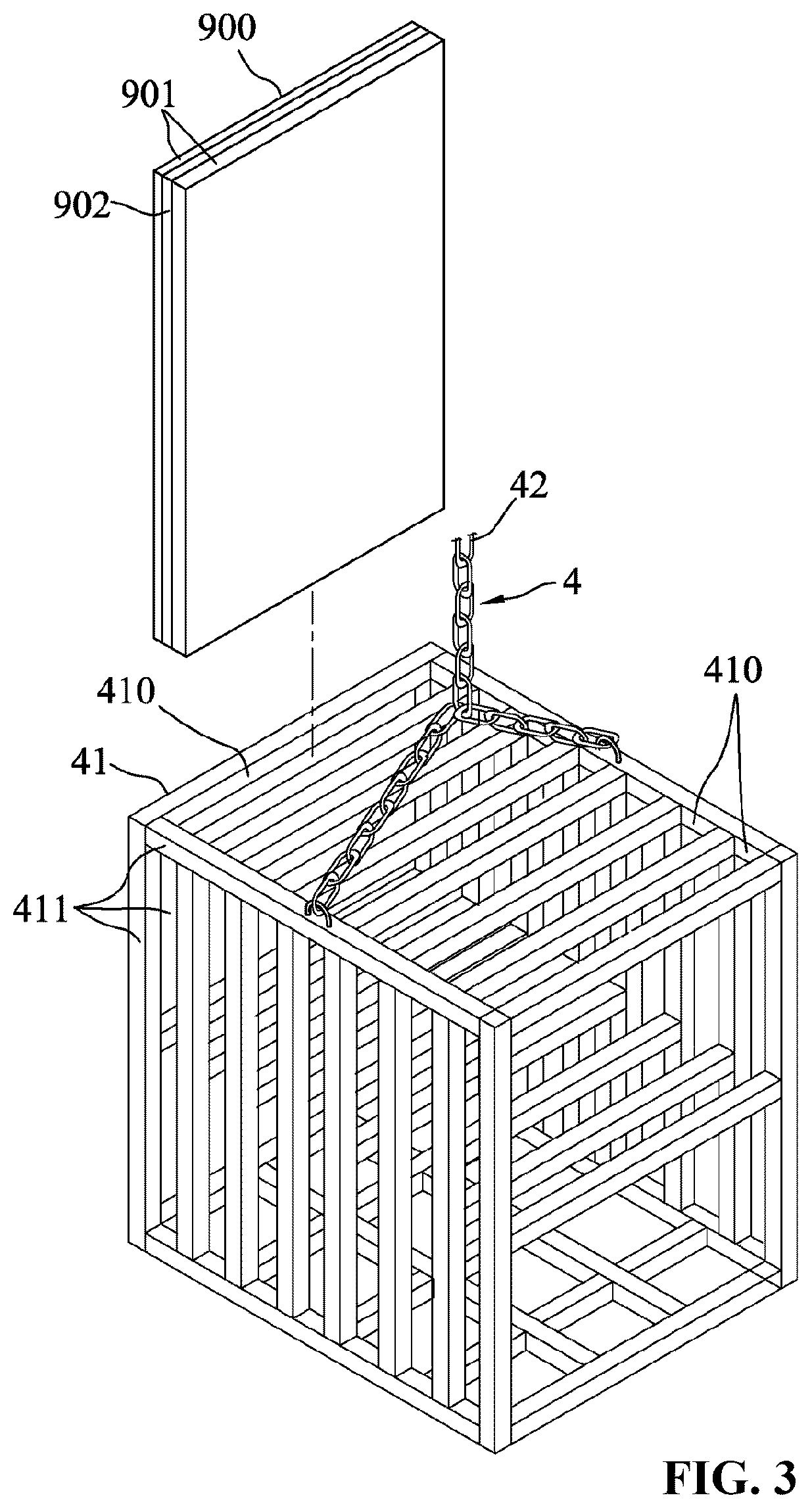 Patent US12611801 Figure 3 – Recycling device and method for laminar structures bonded by cured adhesive