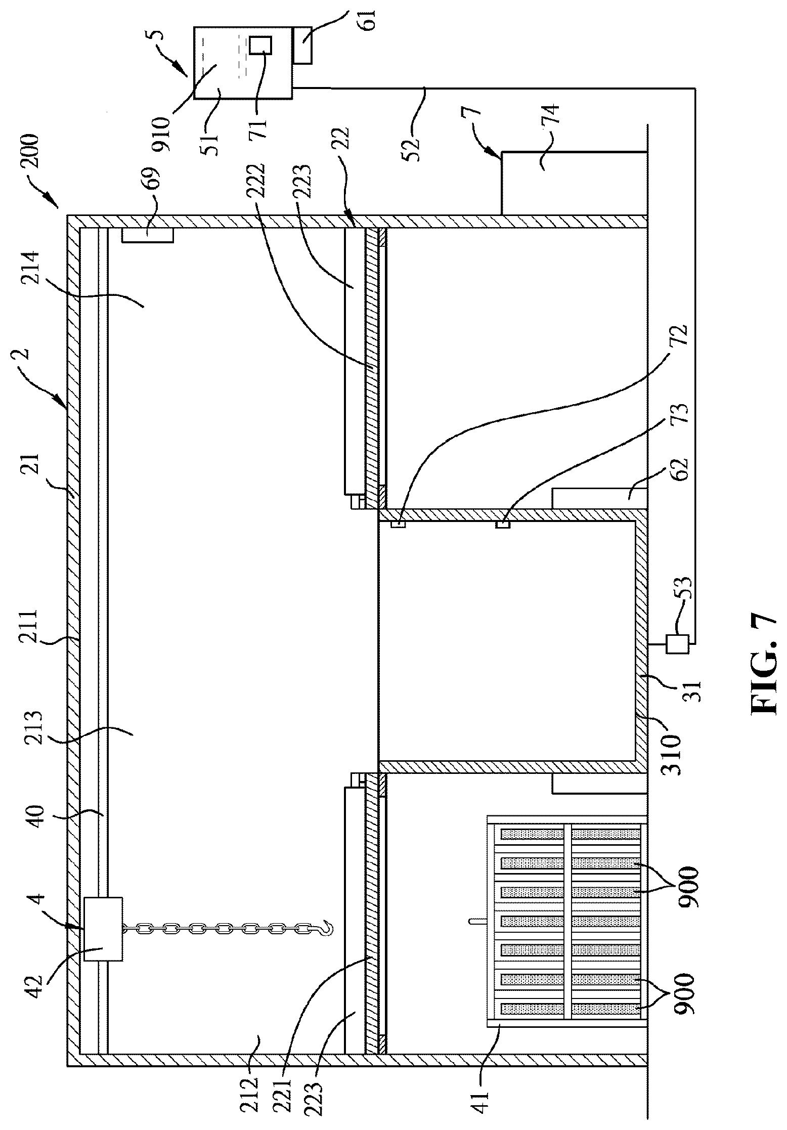 Patent US12611801 Figure 7 – Recycling device and method for laminar structures bonded by cured adhesive