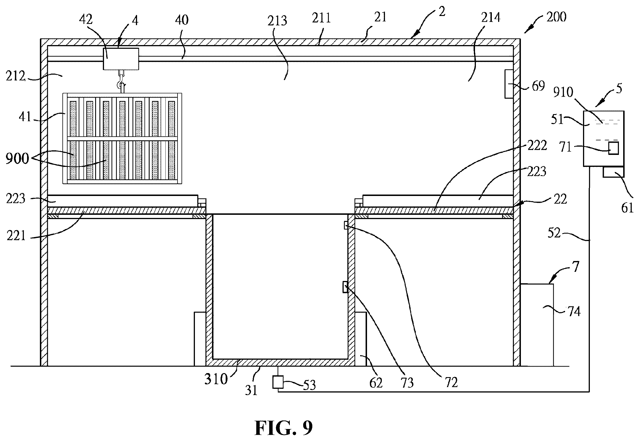 Patent US12611801 Figure 9 – Recycling device and method for laminar structures bonded by cured adhesive