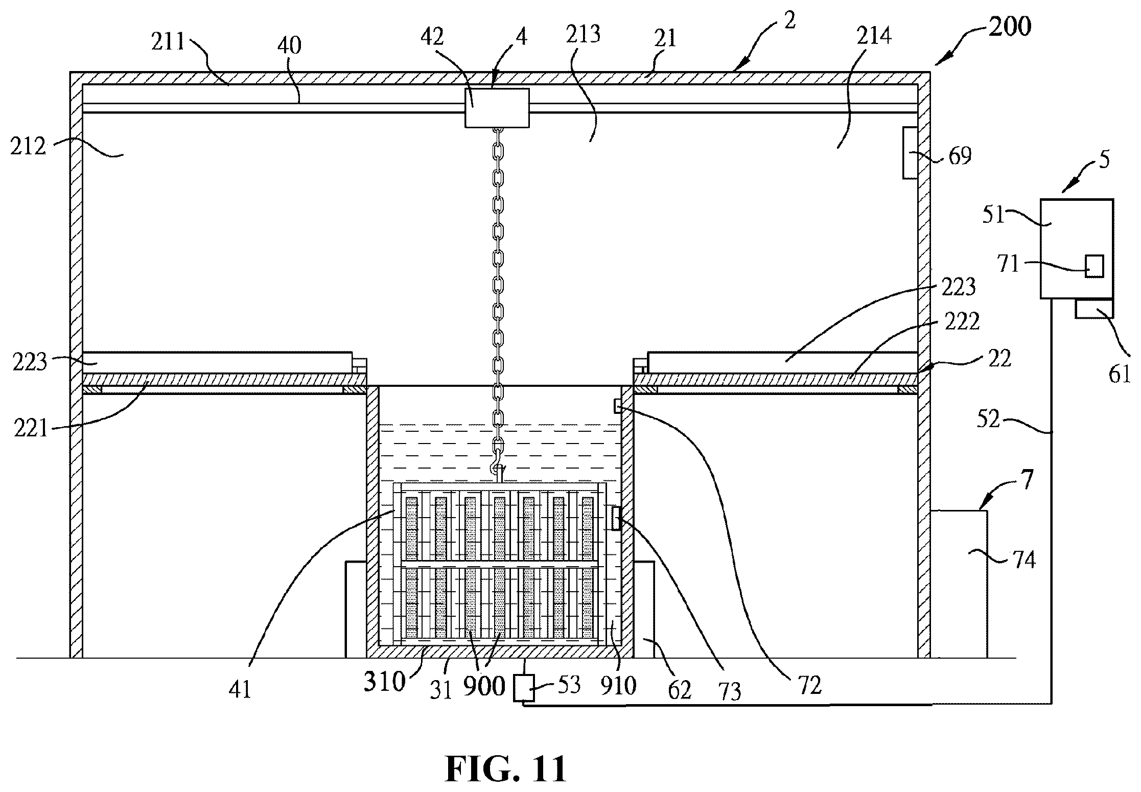 Patent US12611801 Figure 11 – Recycling device and method for laminar structures bonded by cured adhesive