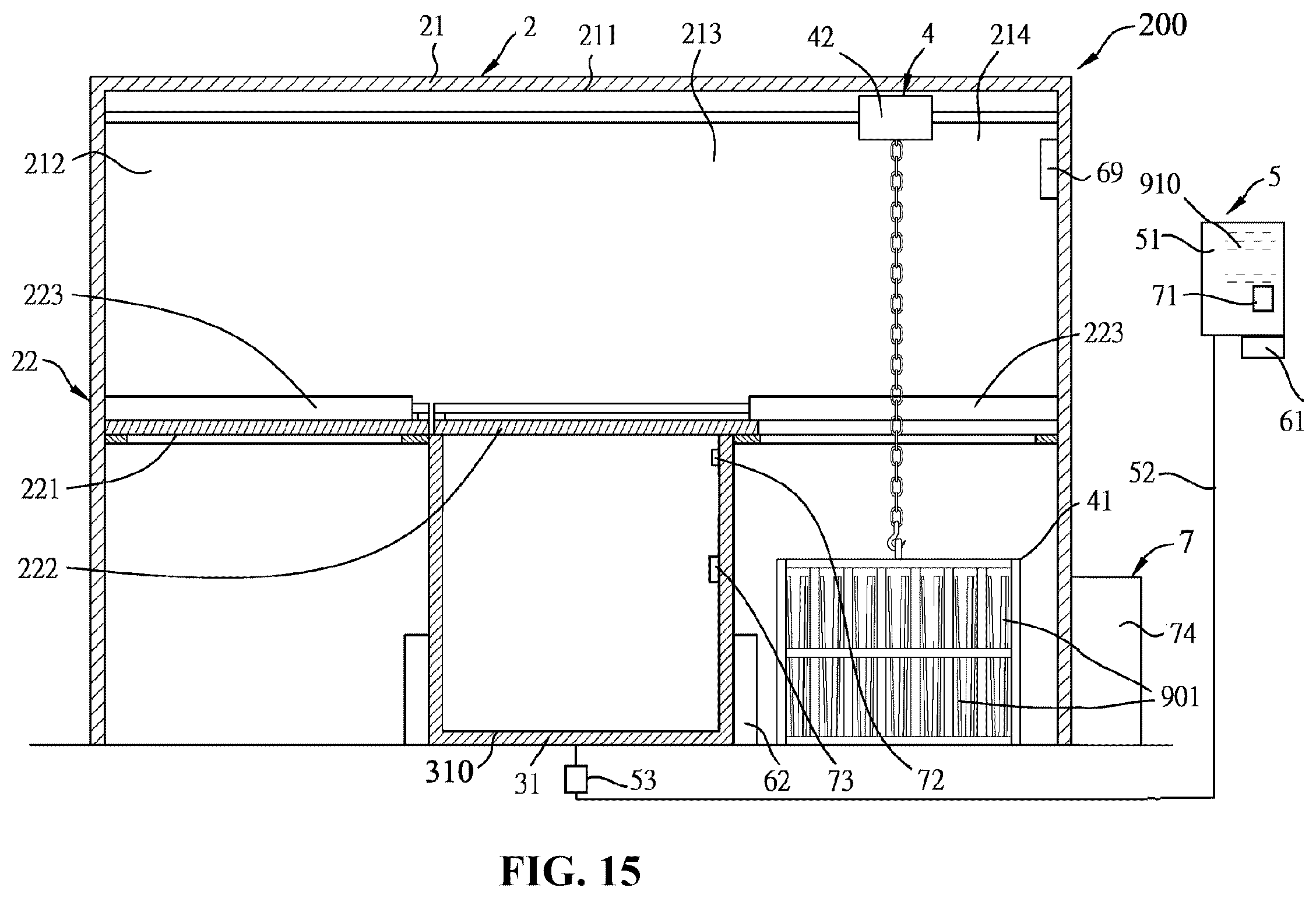 Patent US12611801 Figure 15 – Recycling device and method for laminar structures bonded by cured adhesive