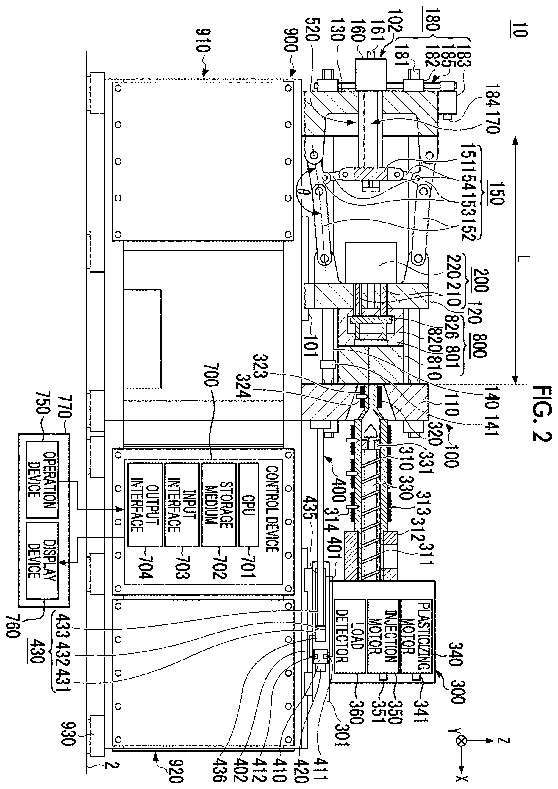 Patent US12611807 Figure 2 – Control device of injection molding machine, injection molding machine, and method of controlling injection molding machine
