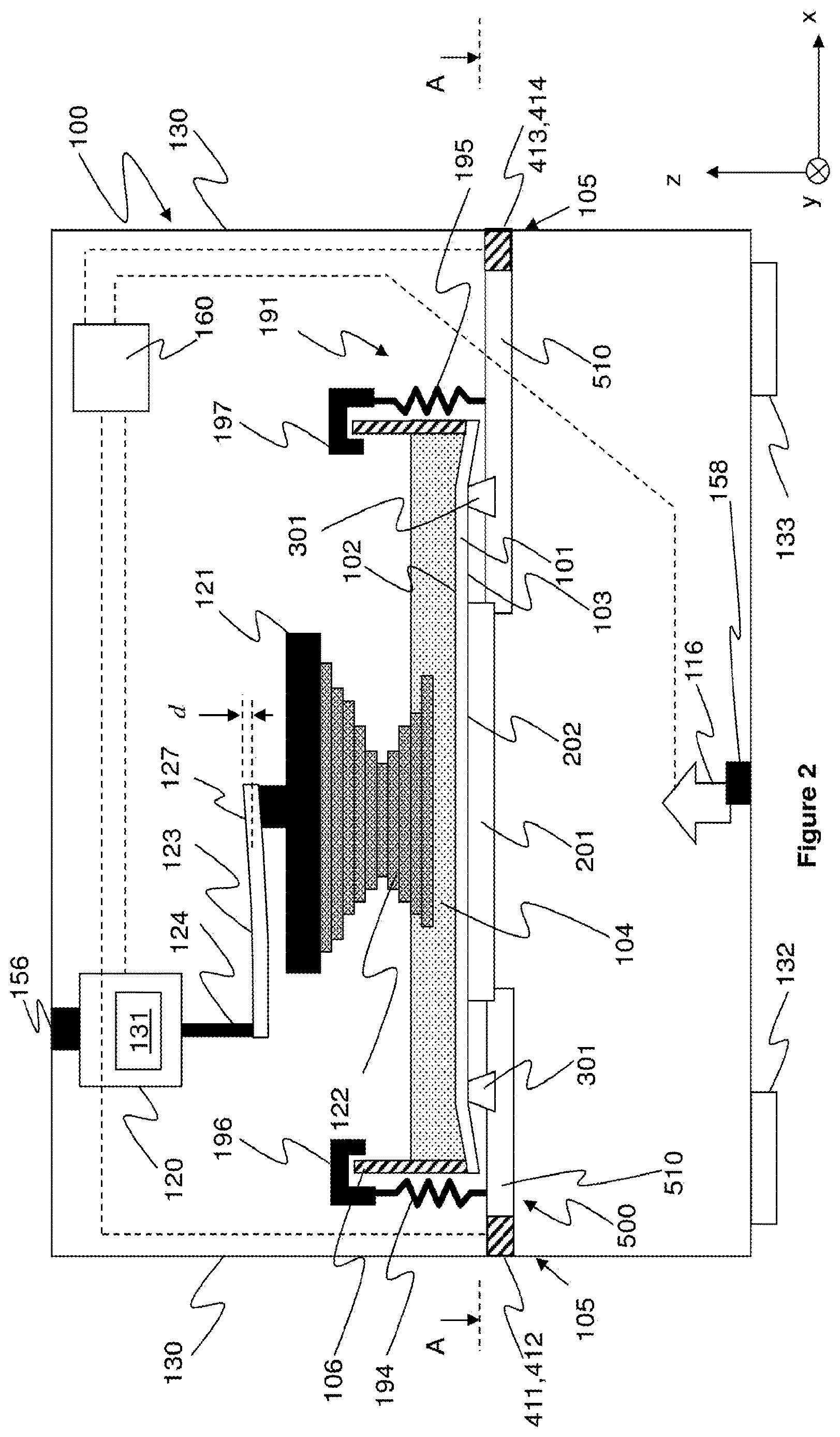 Patent US12611816 Figure 2 – Apparatus for making a stereolithographic object, methods for making a stereolithographic object, a method for locating the position of debris, and a method for monitoring consumption of a material for making a stereolithographic object