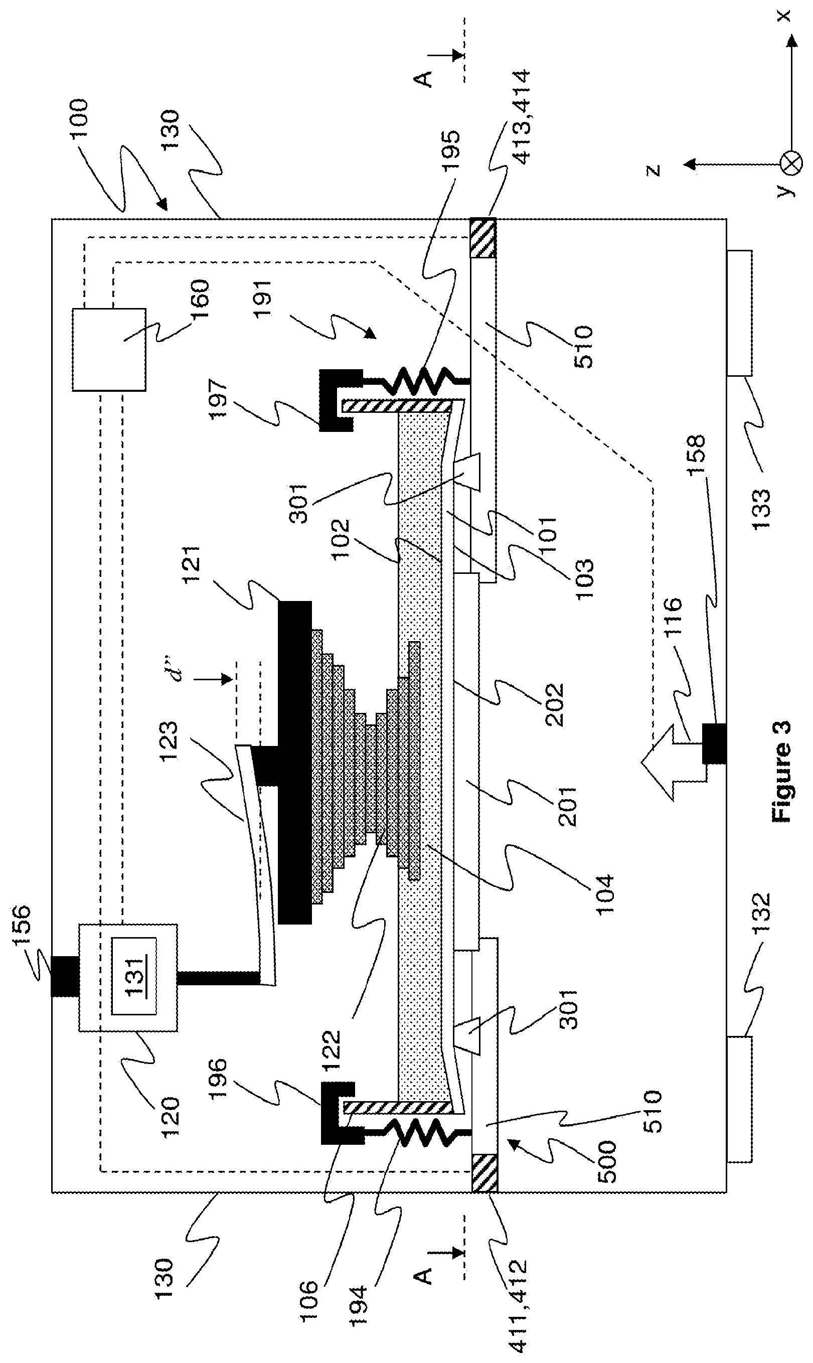 Patent US12611816 Figure 3 – Apparatus for making a stereolithographic object, methods for making a stereolithographic object, a method for locating the position of debris, and a method for monitoring consumption of a material for making a stereolithographic object