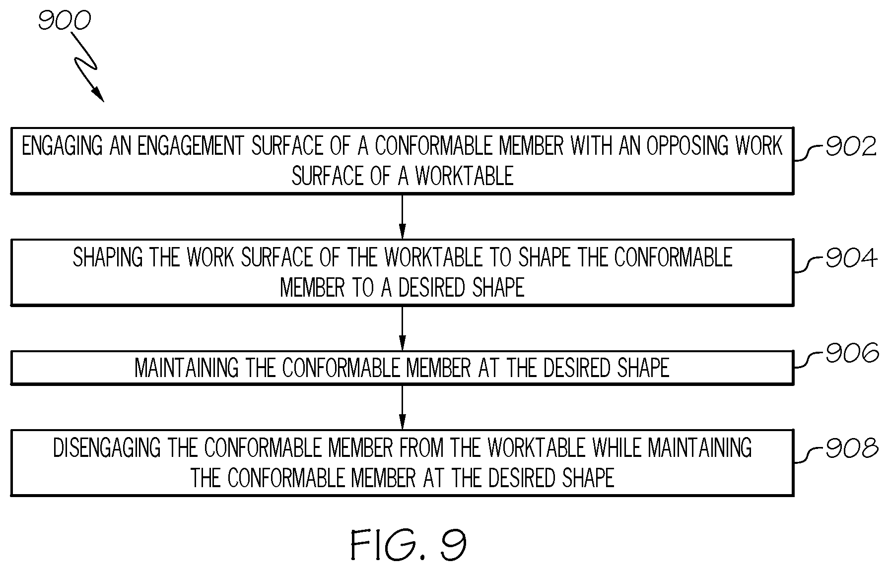 Patent US12611824 Figure 9 – Method for preforming a workpiece, composite manufacturing method and system associated therewith
