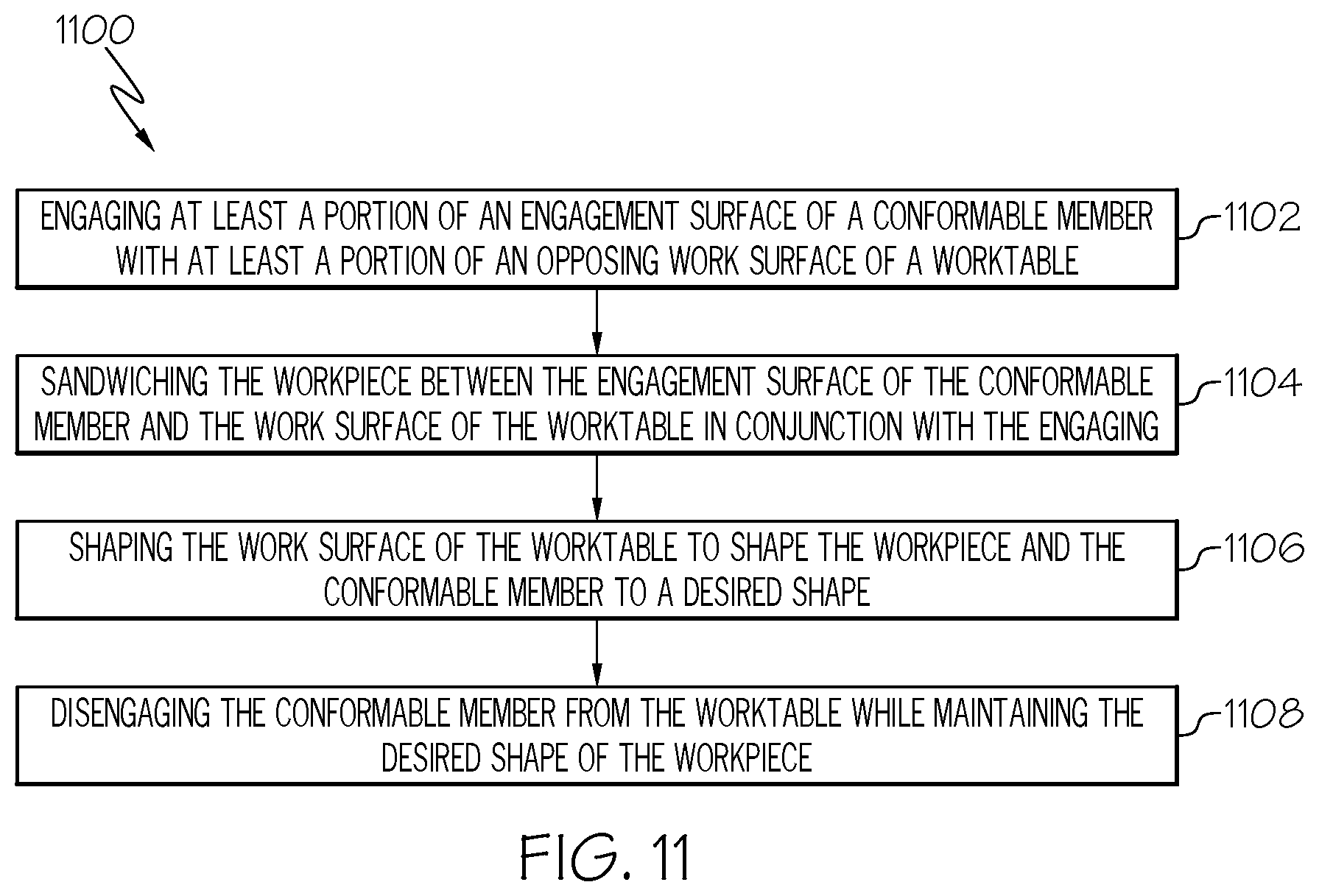 Patent US12611824 Figure 11 – Method for preforming a workpiece, composite manufacturing method and system associated therewith