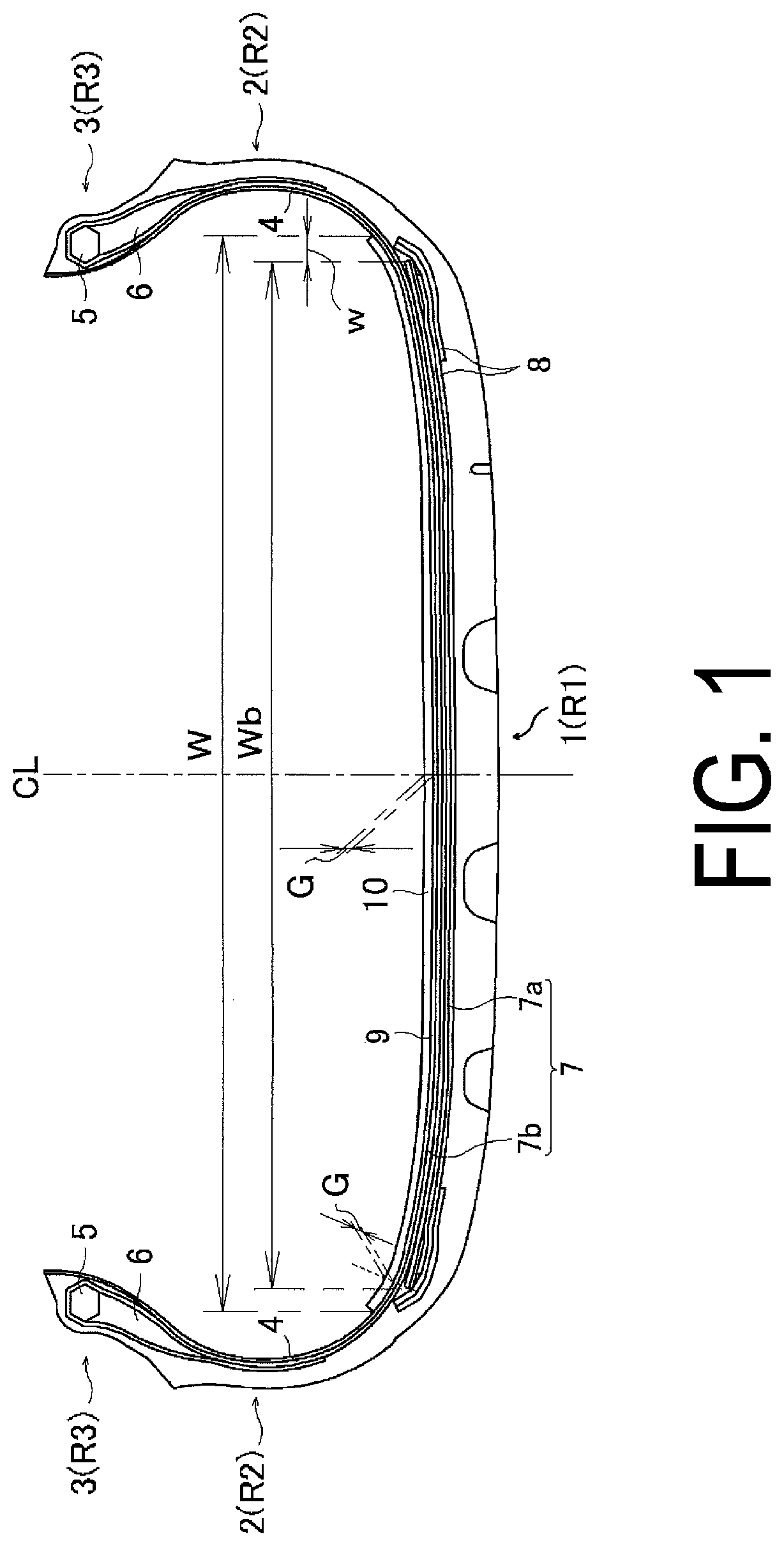 Patent US12611826 Figure 1 – Pneumatic tire