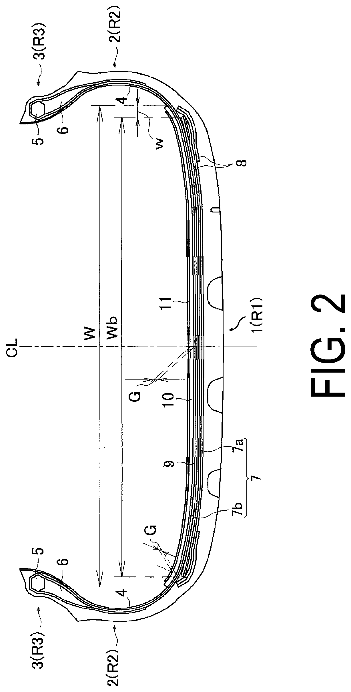 Patent US12611826 Figure 2 – Pneumatic tire