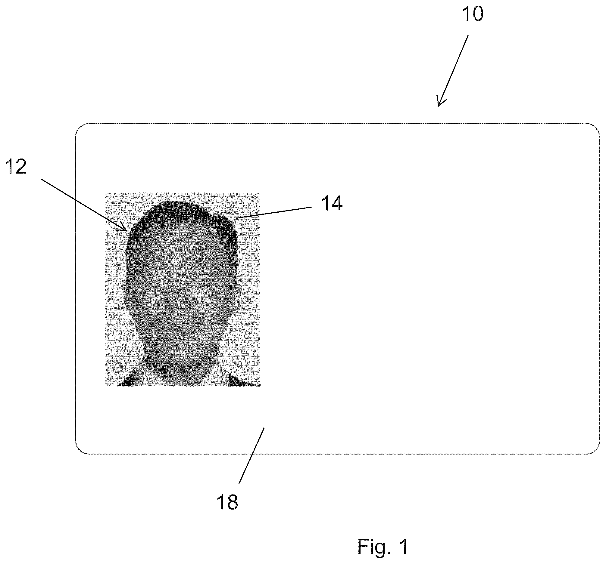 Patent US12611886 Figure 1 – Personalized plastic identification document with lens structure