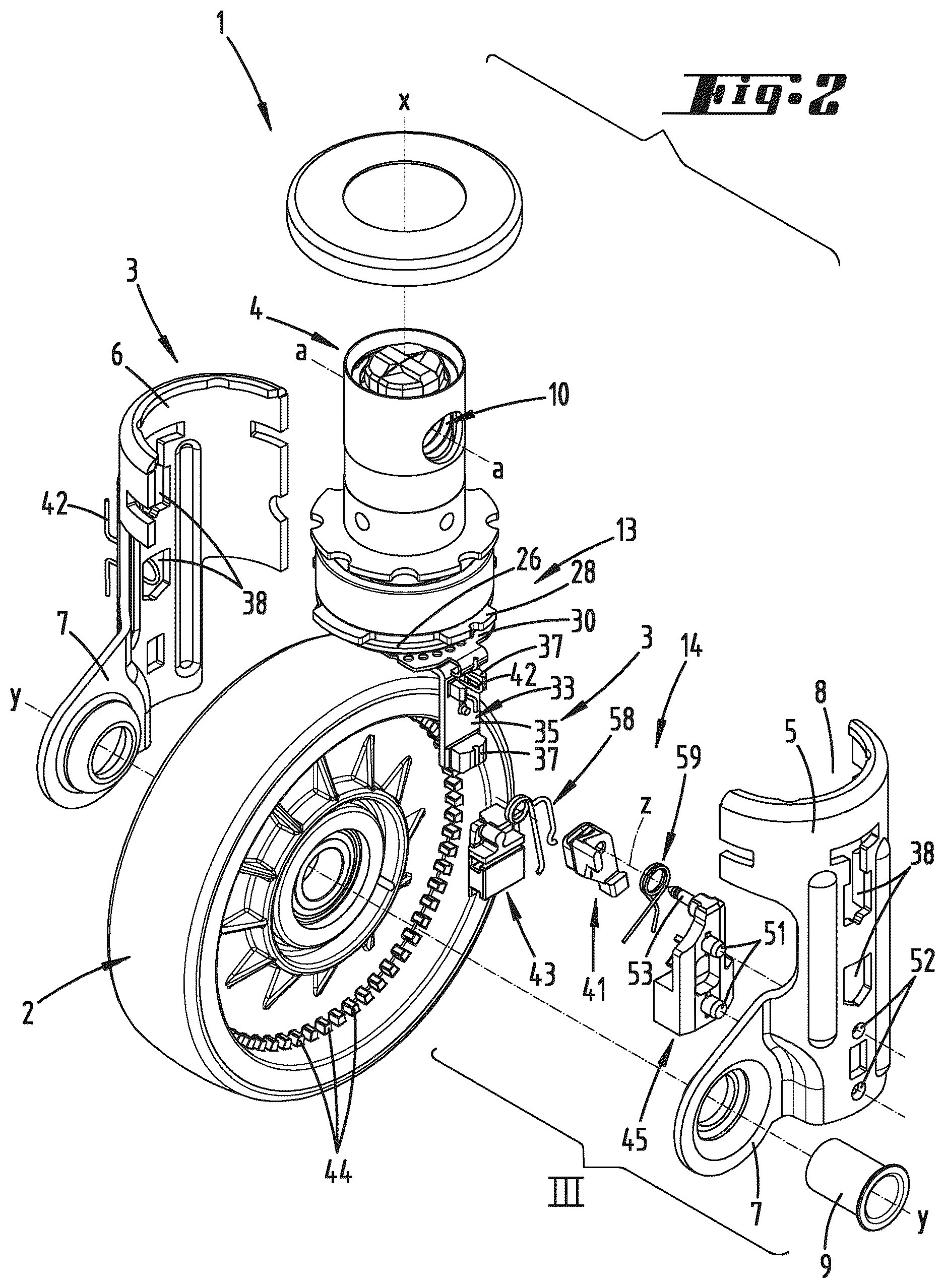 Patent US12611892 Figure 2 – Form-fit adjustment device for a caster