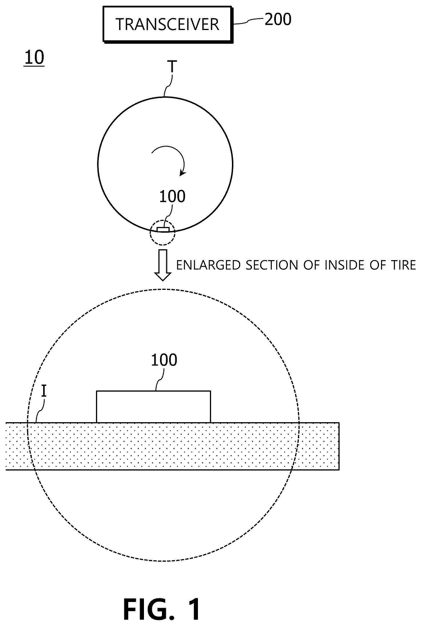 Patent US12611896 Figure 1 – Tire monitoring sensor powered by wireless power, system and control method thereof, and vehicle having the same
