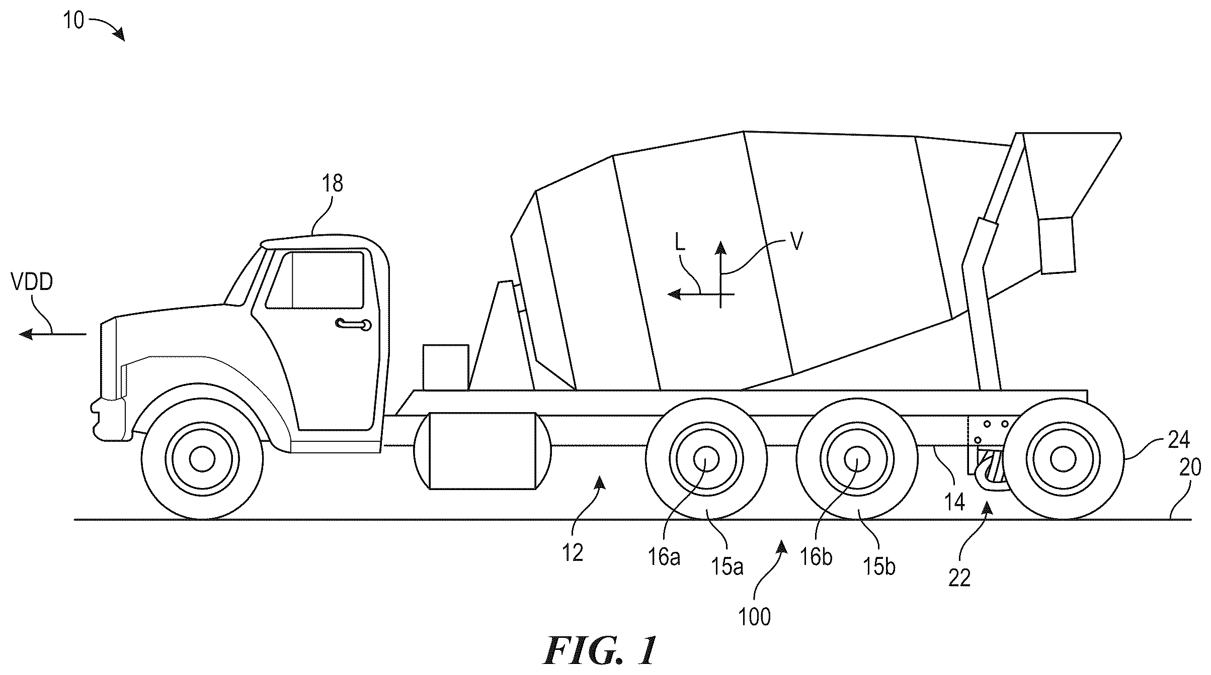 Patent US12611905 Figure 1 – Tandem axle assembly and associated systems and methods