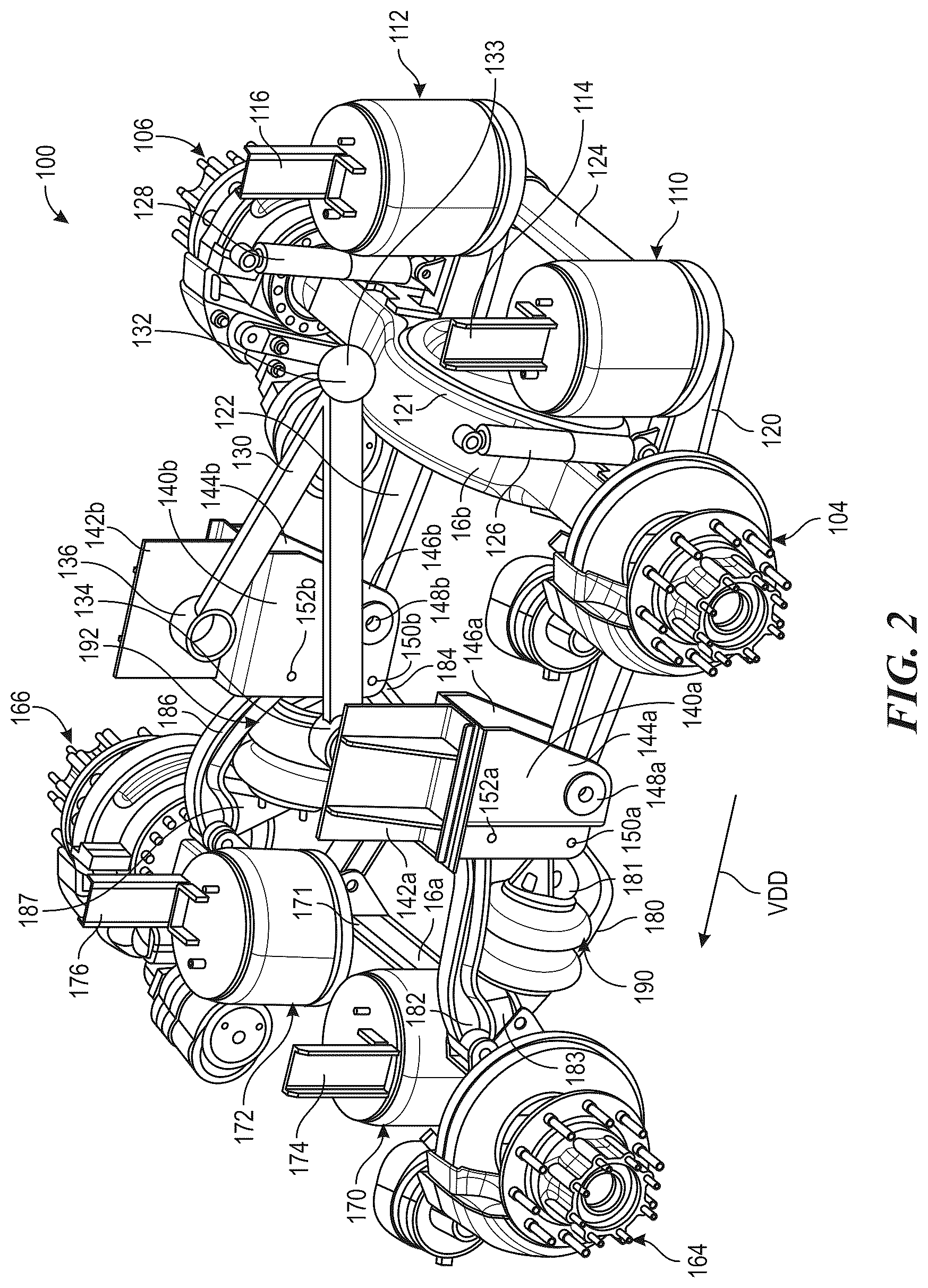 Patent US12611905 Figure 2 – Tandem axle assembly and associated systems and methods