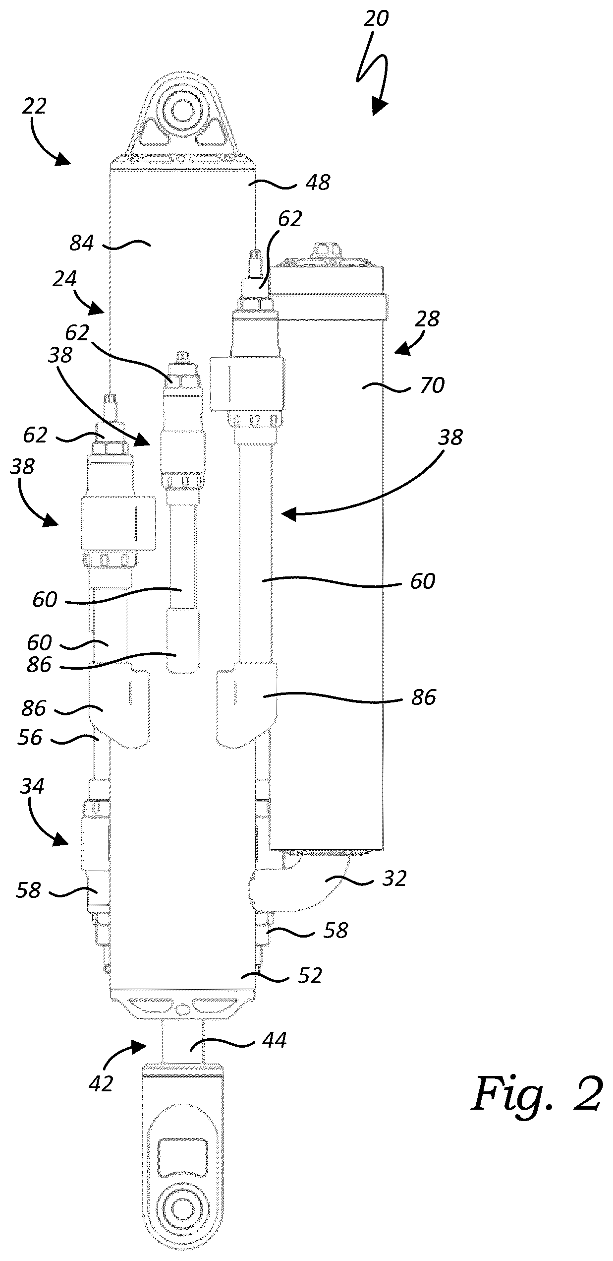 Patent US12611906 Figure 2 – External bypass apparatus for vehicle shock absorbers