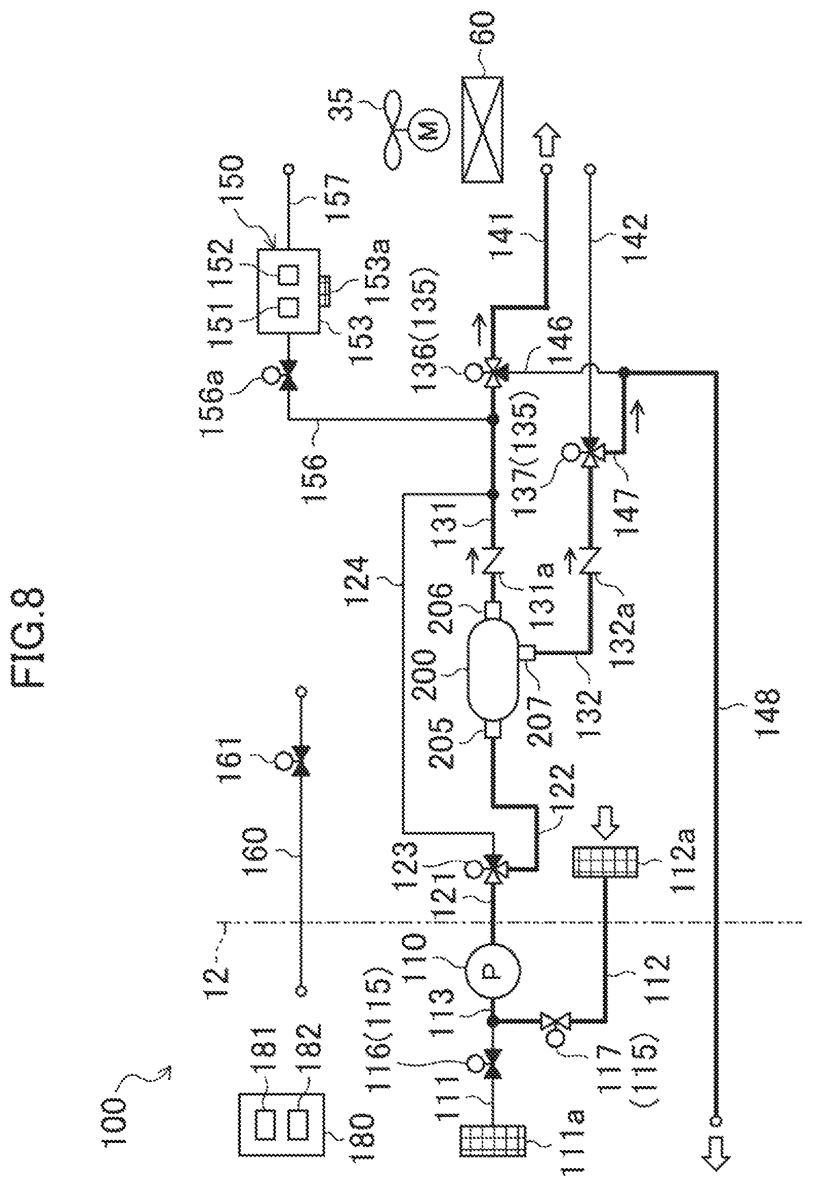 Patent US12611913 Figure 8 – Compartment air-conditioning apparatus, refrigeration apparatus, and transport container