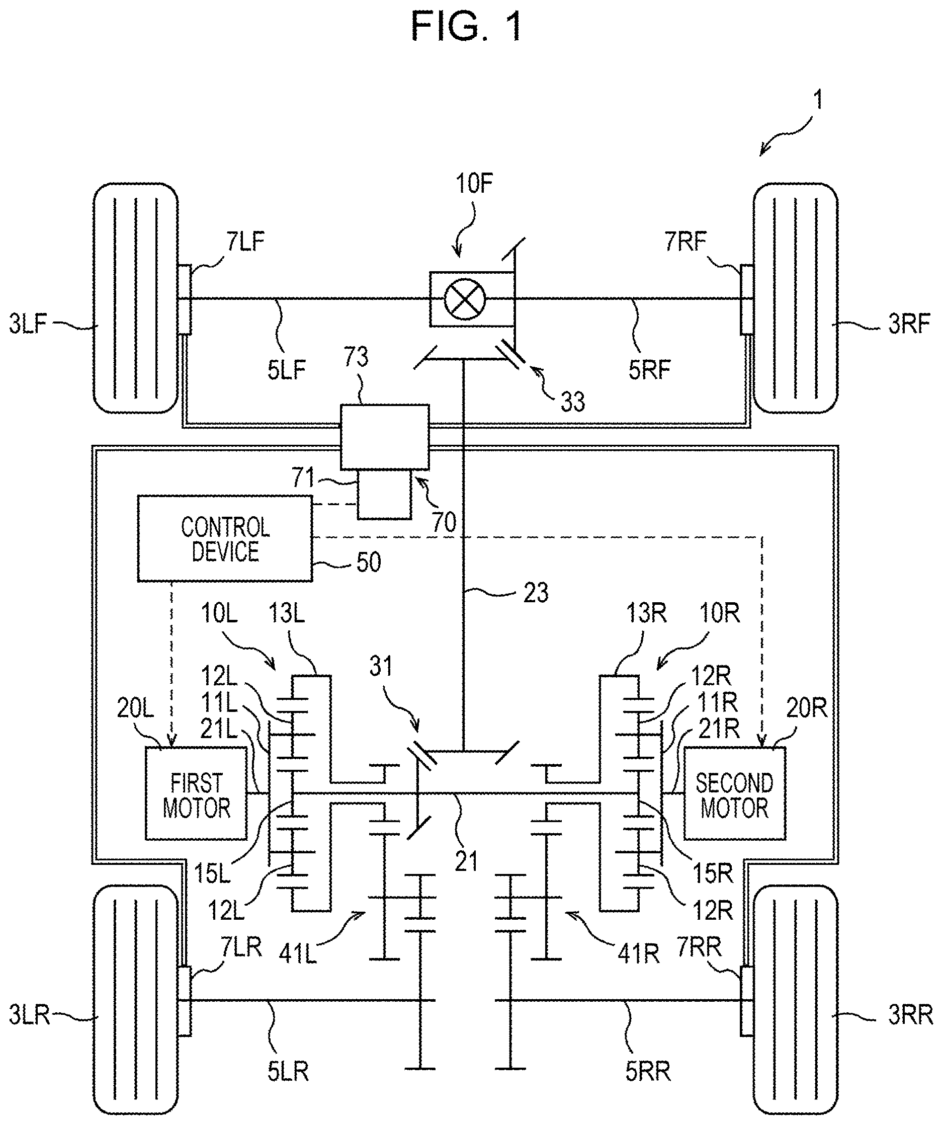 Patent US12611927 Figure 1 – Drive system for four-wheel drive vehicle