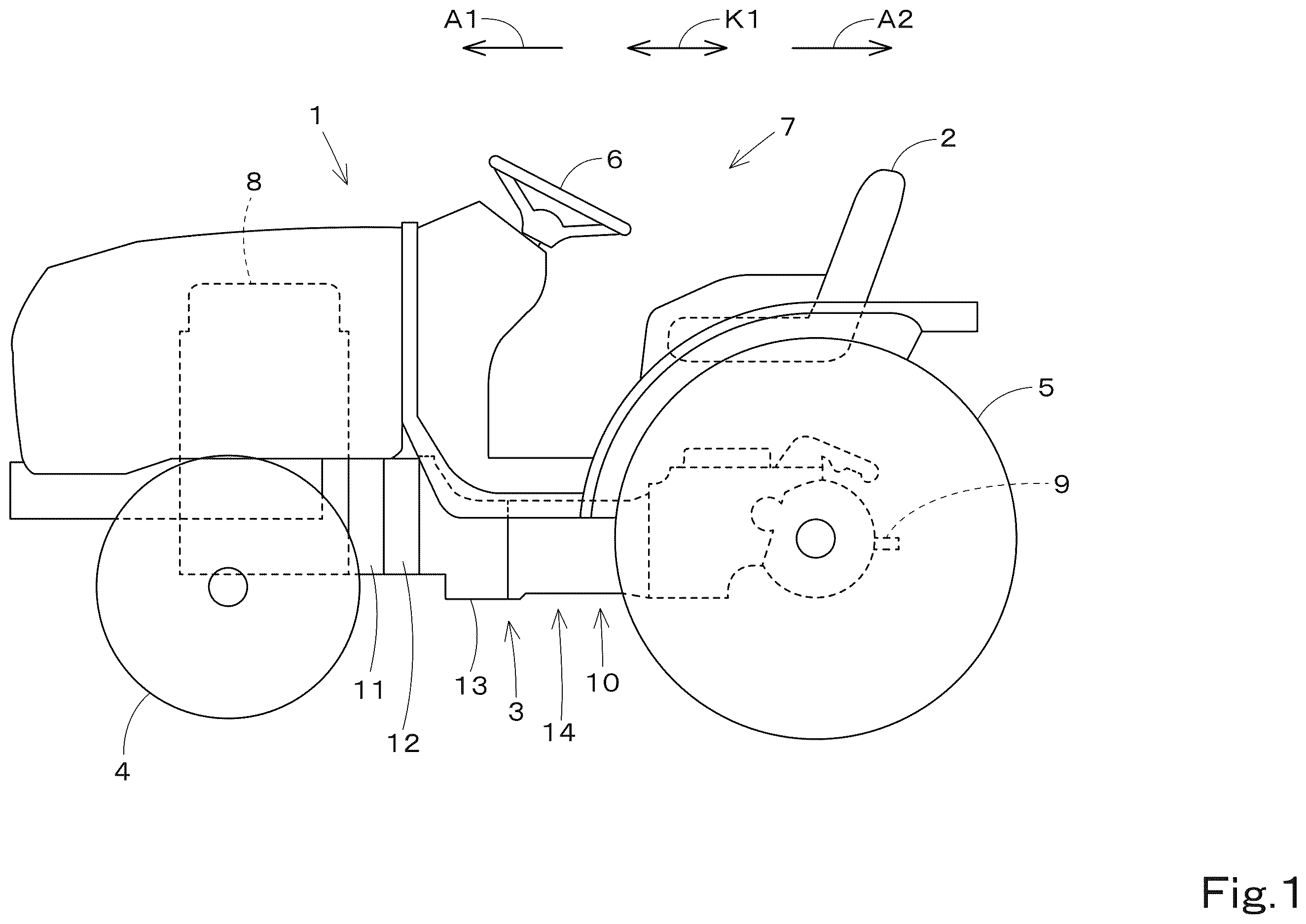 Patent US12611928 Figure 1 – Working vehicle