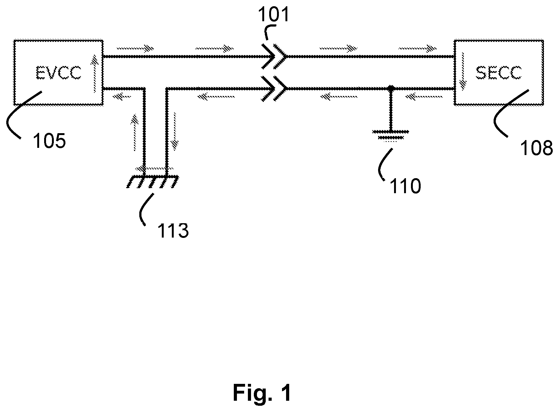 Patent US12611954 Figure 1 – Monitoring circuit for monitoring of a protective earth connection in a vehicle charging interface of a vehicle