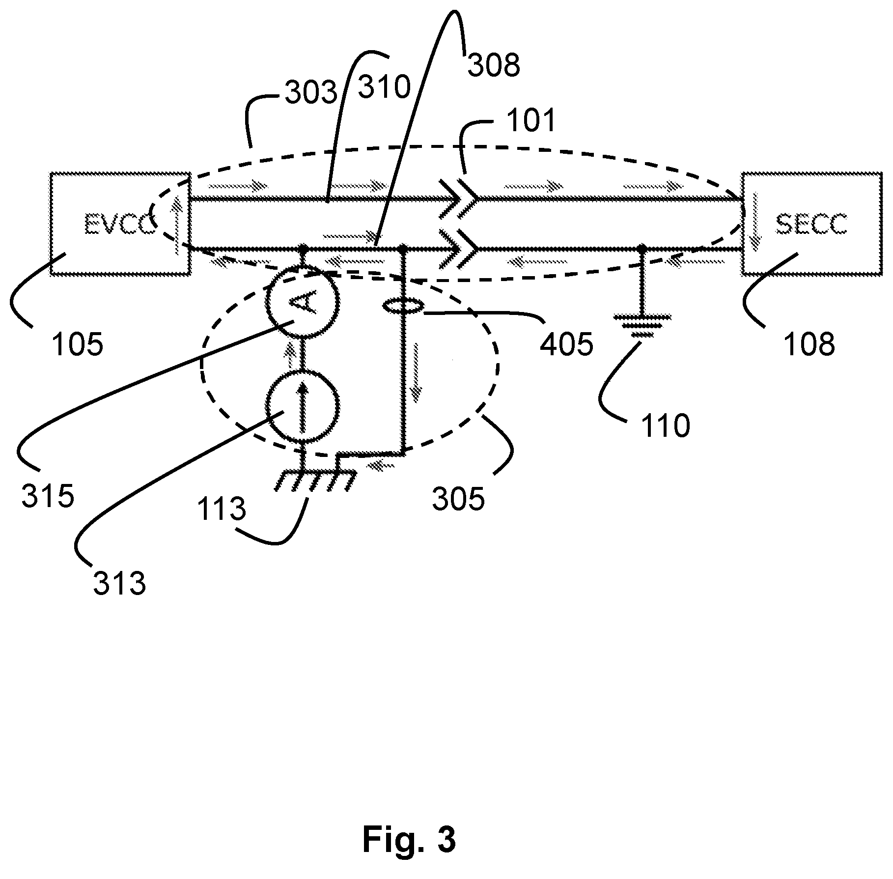 Patent US12611954 Figure 3 – Monitoring circuit for monitoring of a protective earth connection in a vehicle charging interface of a vehicle